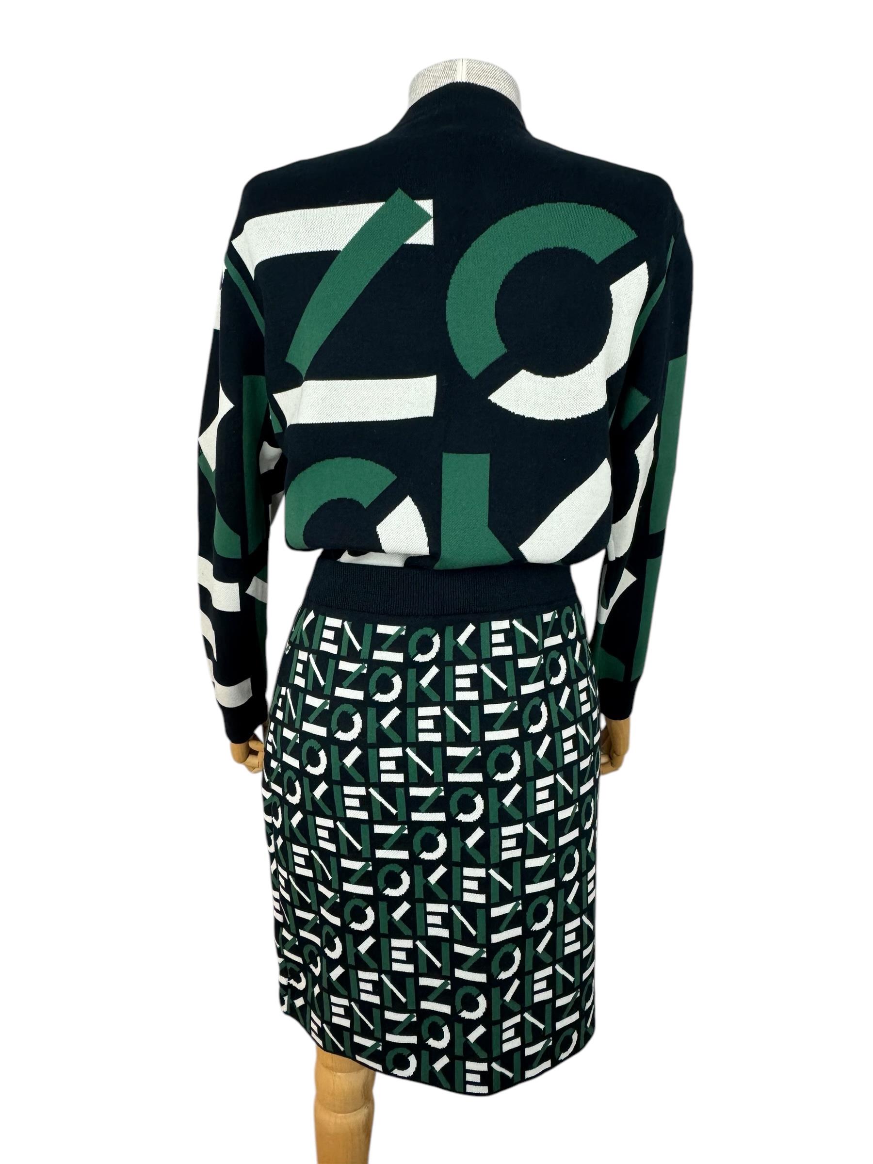 KENZO GREEN LOGO PRINTED SKIRT AND JUMPER