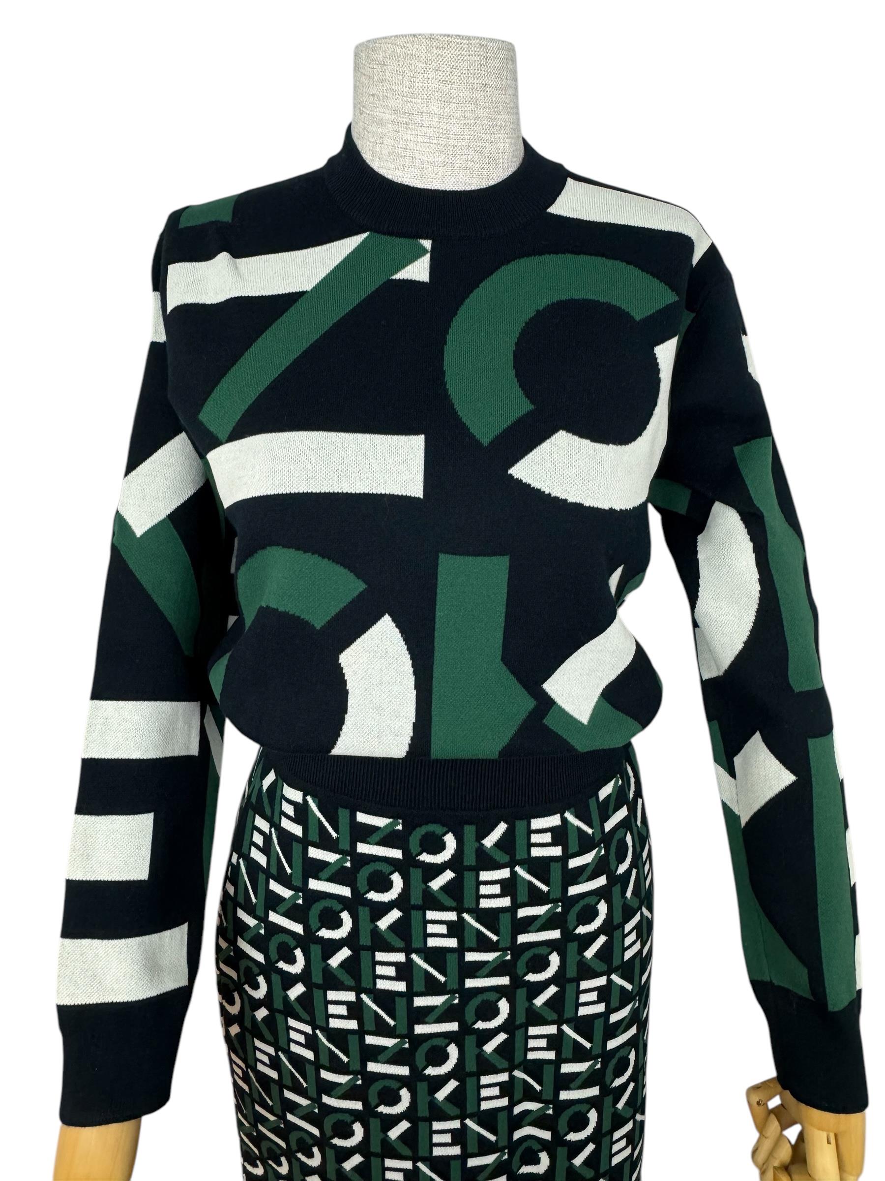 KENZO GREEN LOGO PRINTED SKIRT AND JUMPER