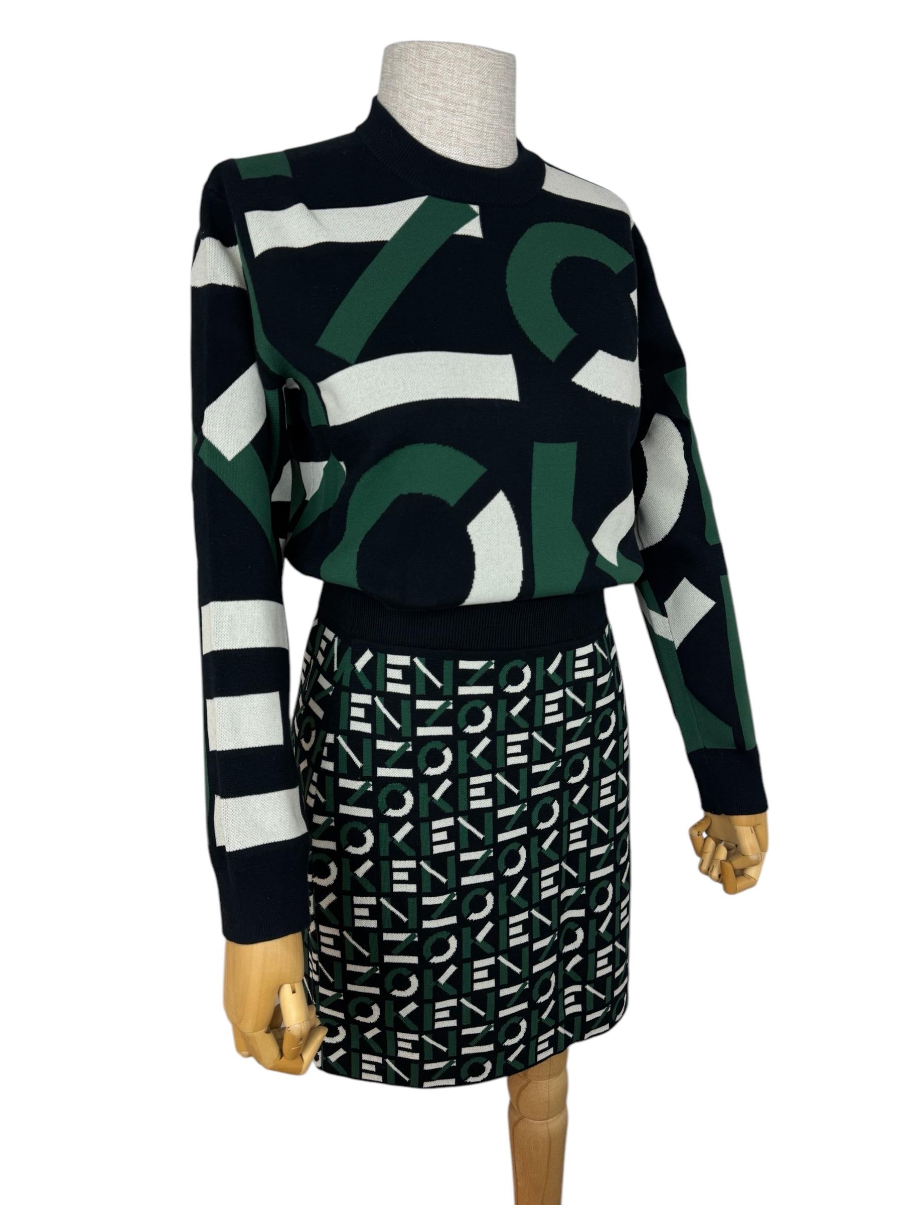 KENZO GREEN LOGO PRINTED SKIRT AND JUMPER