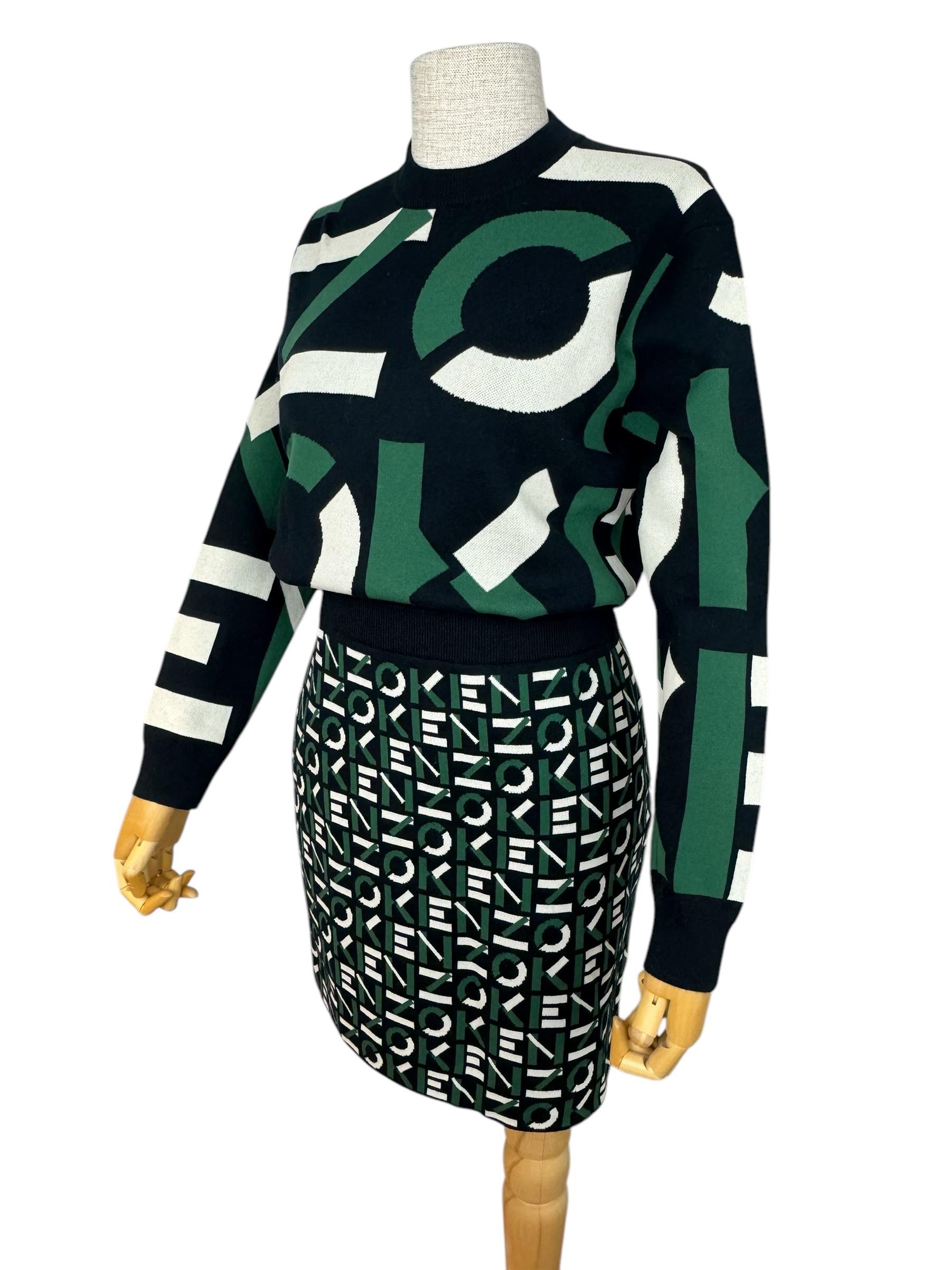 KENZO GREEN LOGO PRINTED SKIRT AND JUMPER