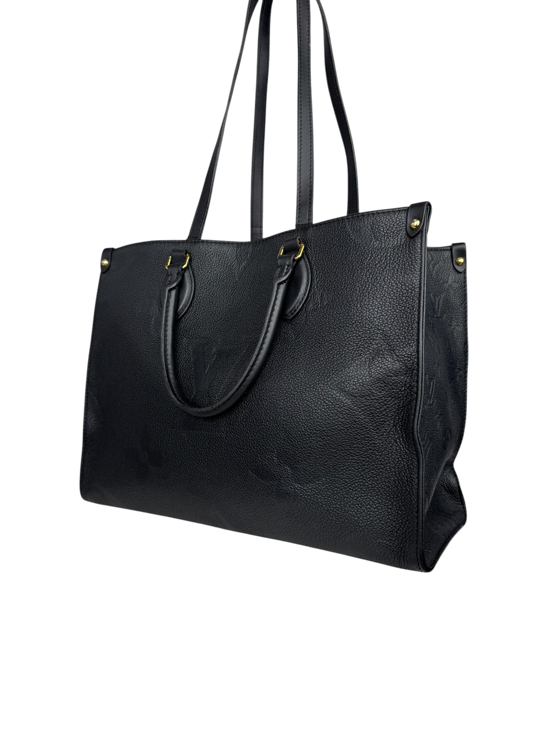 LOUIS VUITTON BLACK EMPREINTE LEATHER ON THE GO MM TOTE BAG