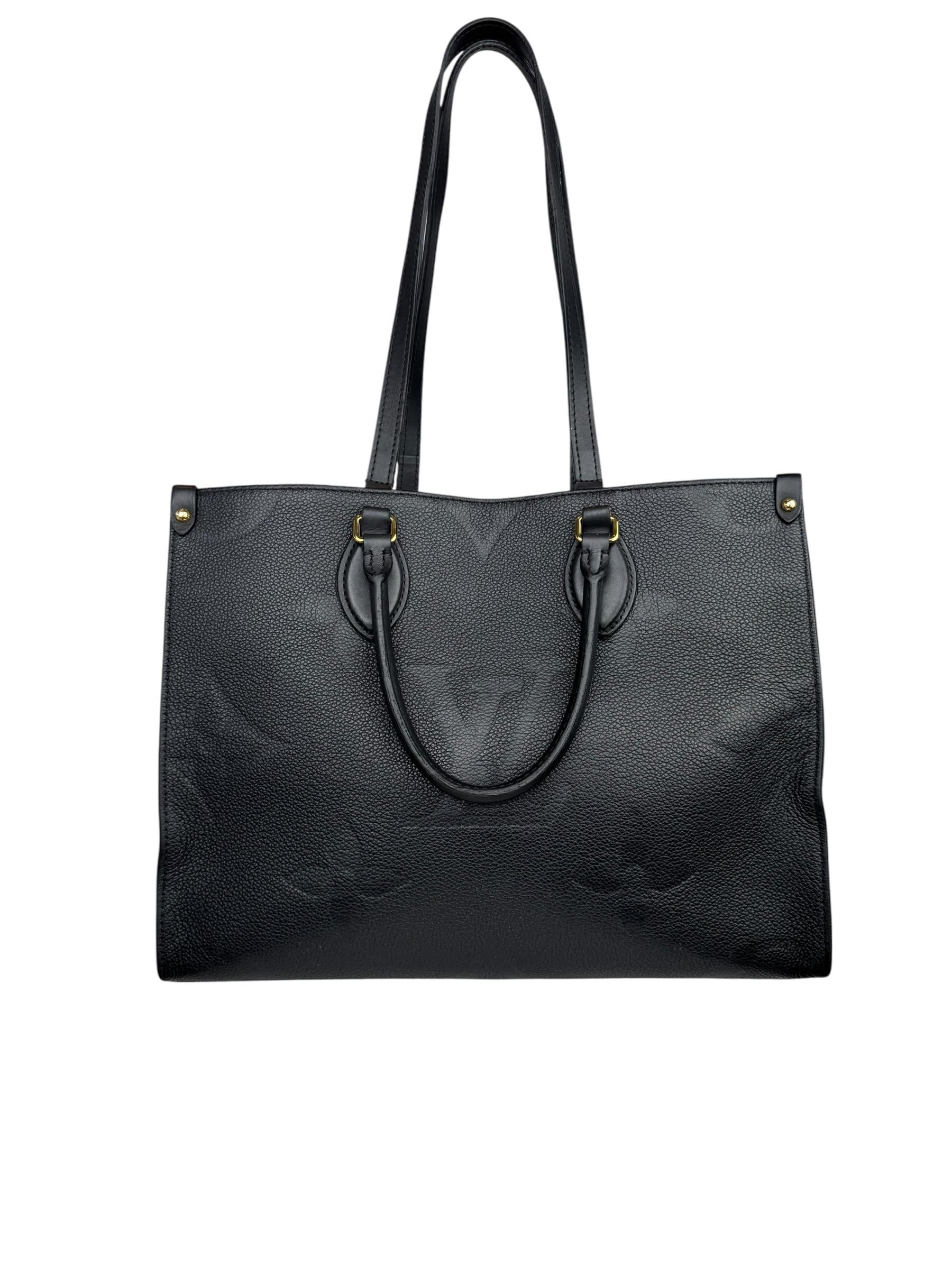 LOUIS VUITTON BLACK EMPREINTE LEATHER ON THE GO MM TOTE BAG