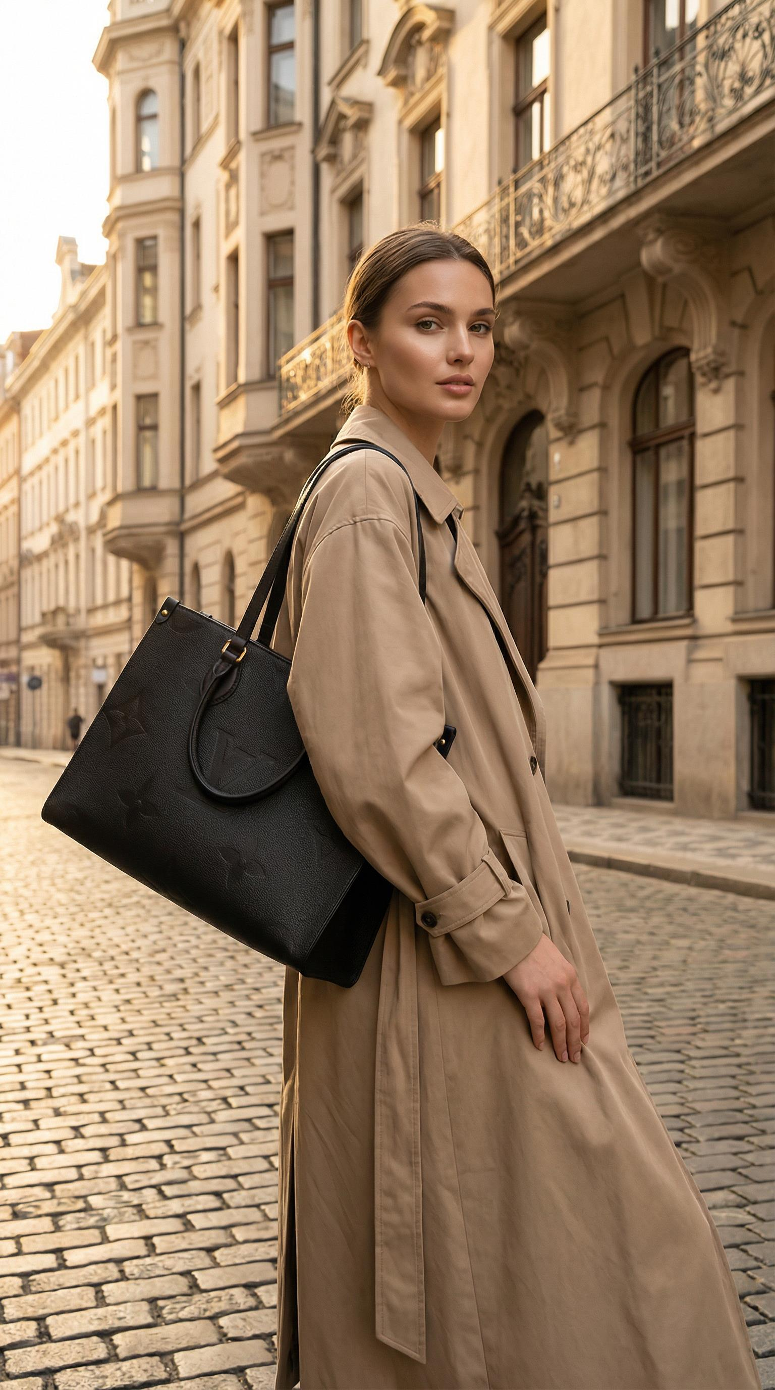 LOUIS VUITTON BLACK EMPREINTE LEATHER ON THE GO MM TOTE BAG
