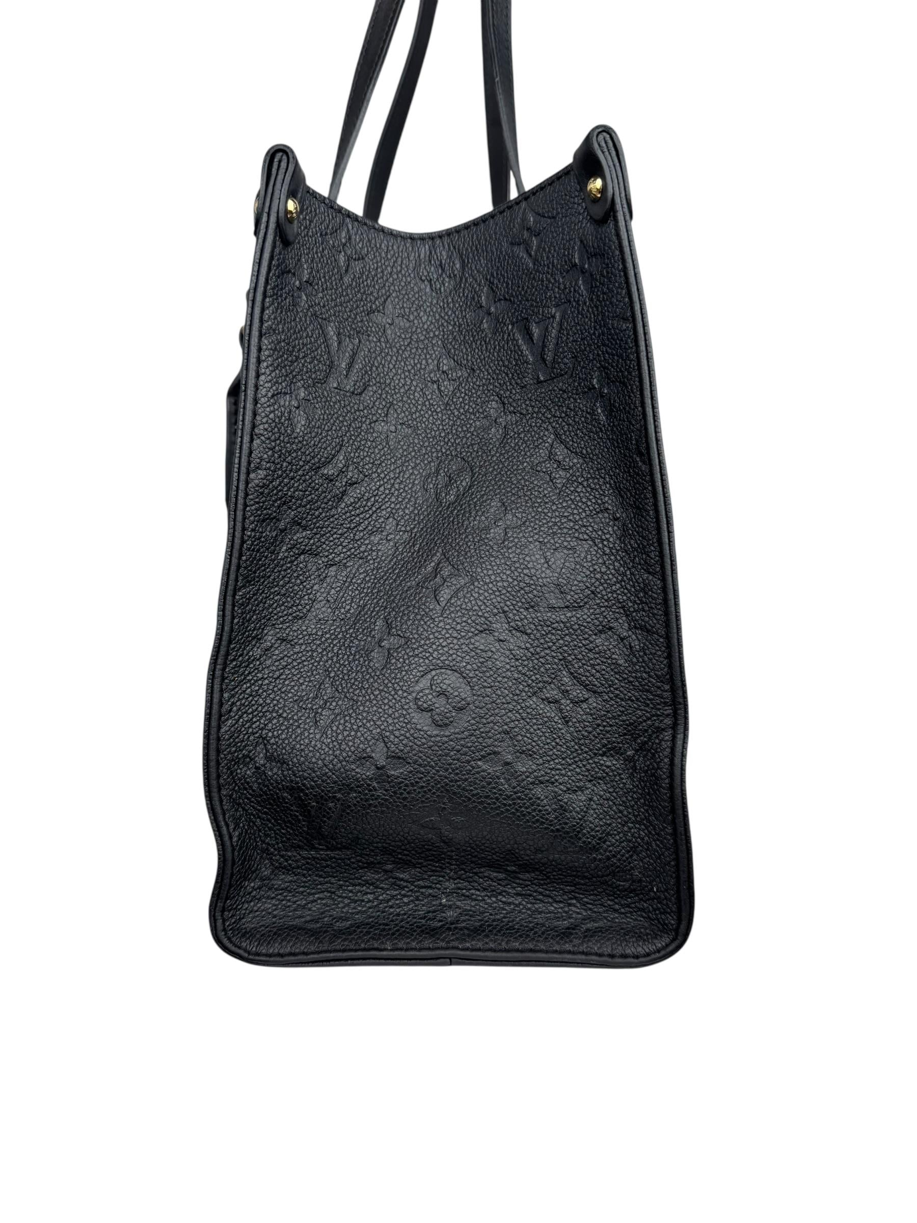 LOUIS VUITTON BLACK EMPREINTE LEATHER ON THE GO MM TOTE BAG