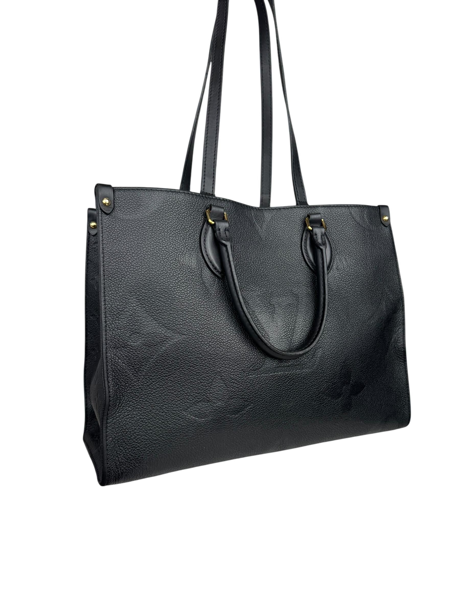LOUIS VUITTON BLACK EMPREINTE LEATHER ON THE GO MM TOTE BAG