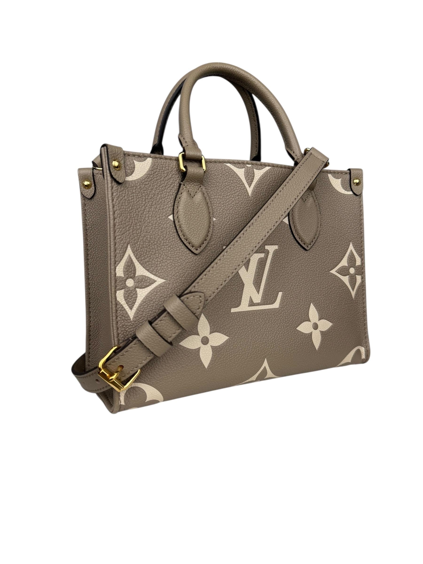 LOUIS VUITTON TOURTERELLE CREME ON THE GO BAG PM