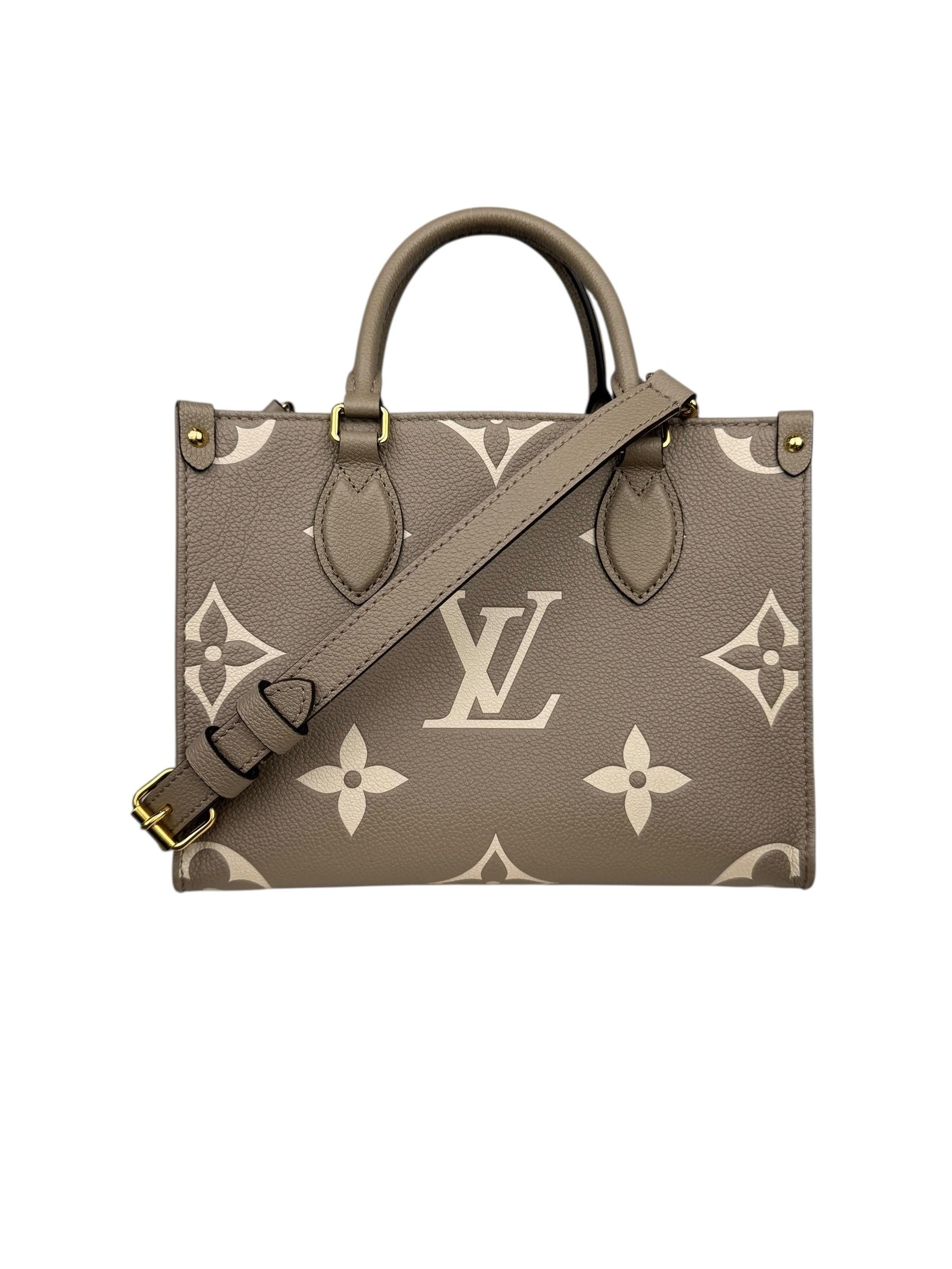 LOUIS VUITTON TOURTERELLE CREME ON THE GO BAG PM
