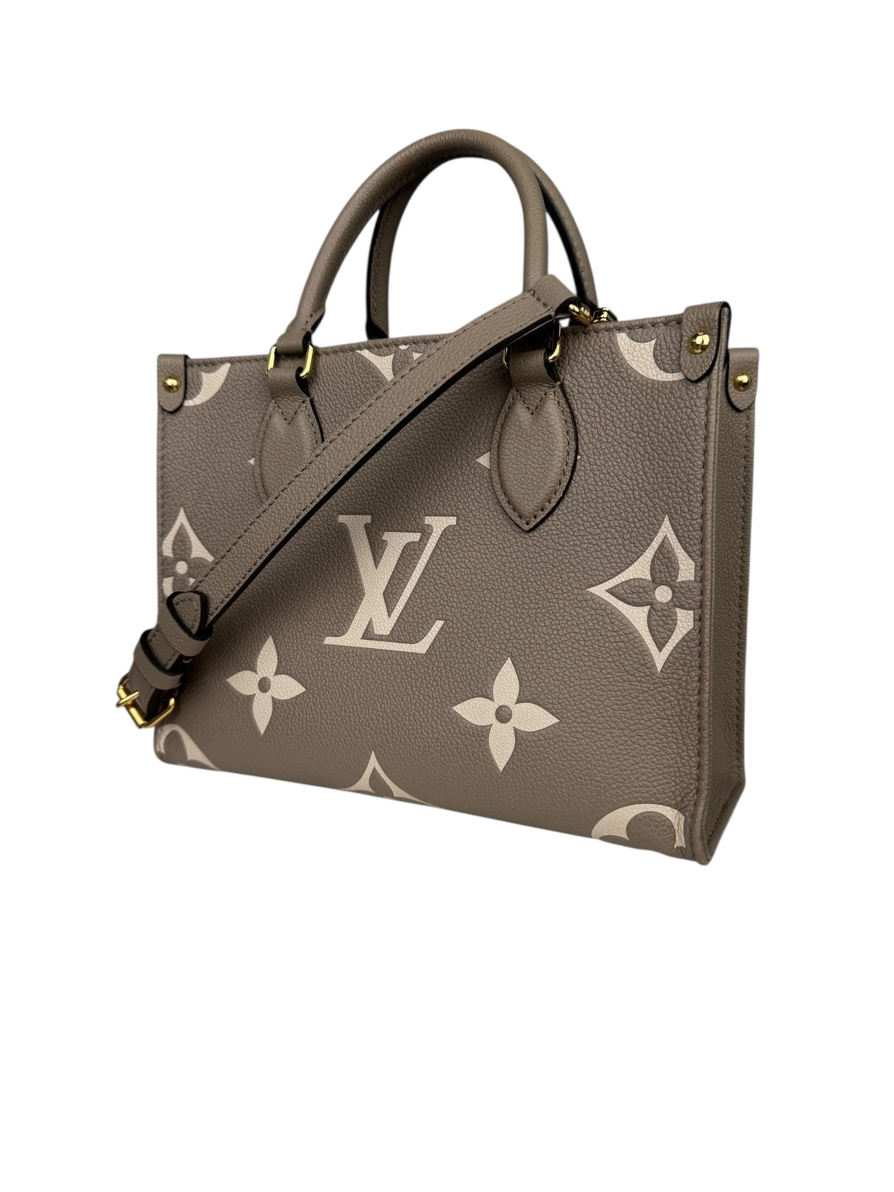LOUIS VUITTON TOURTERELLE CREME ON THE GO BAG PM