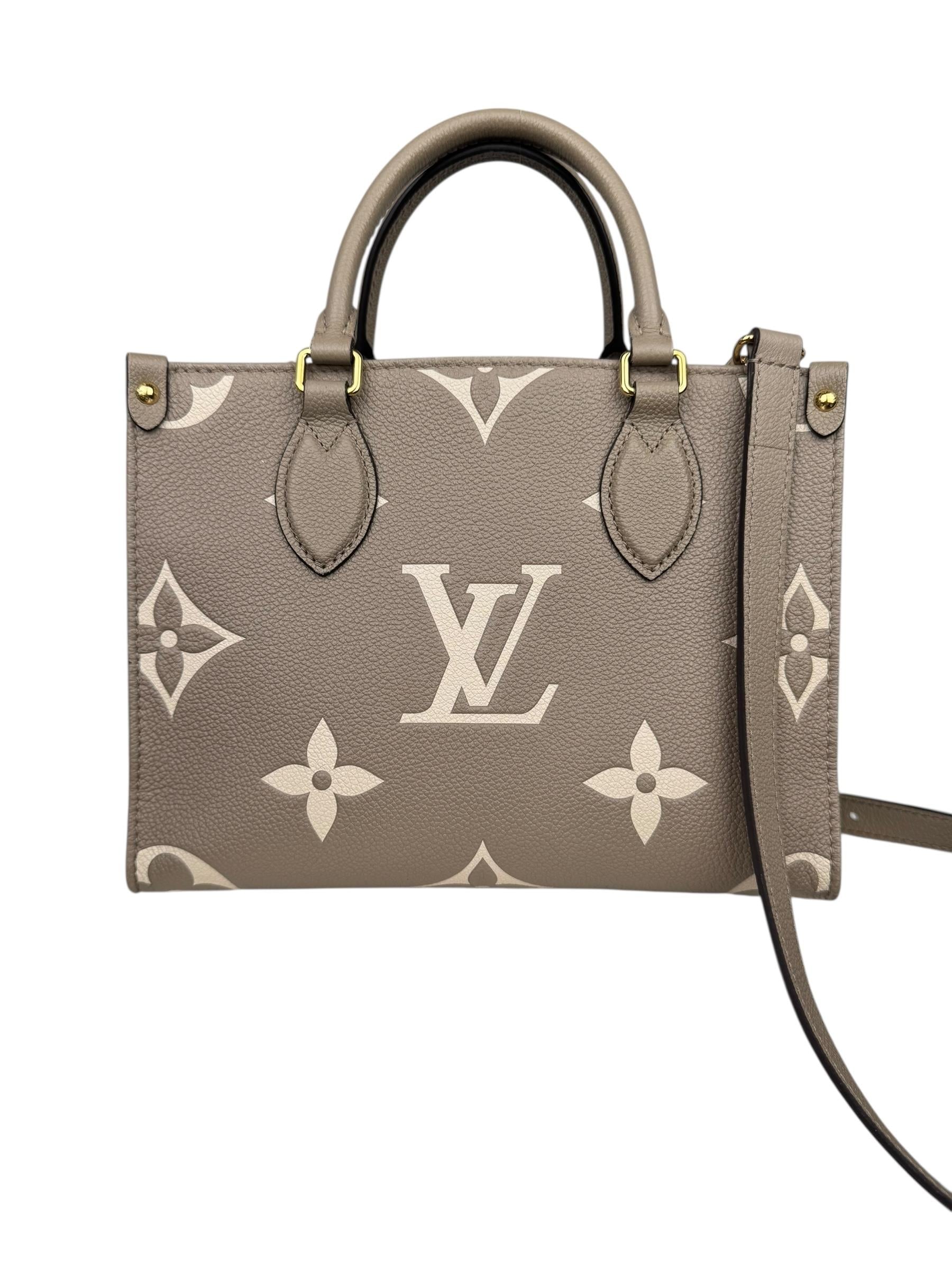 LOUIS VUITTON TOURTERELLE CREME ON THE GO BAG PM