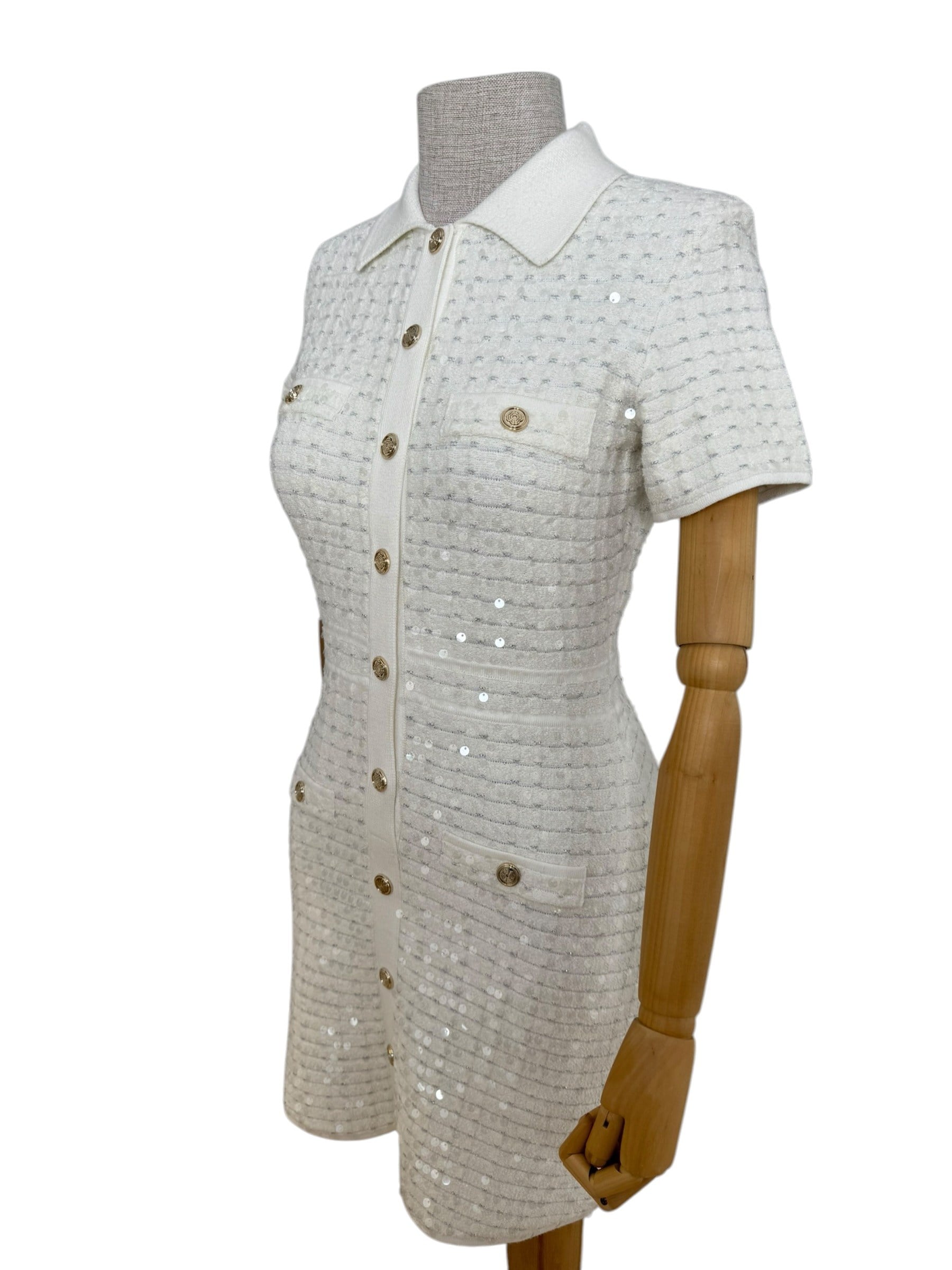 MAJE SEQUIN WHITE DRESS