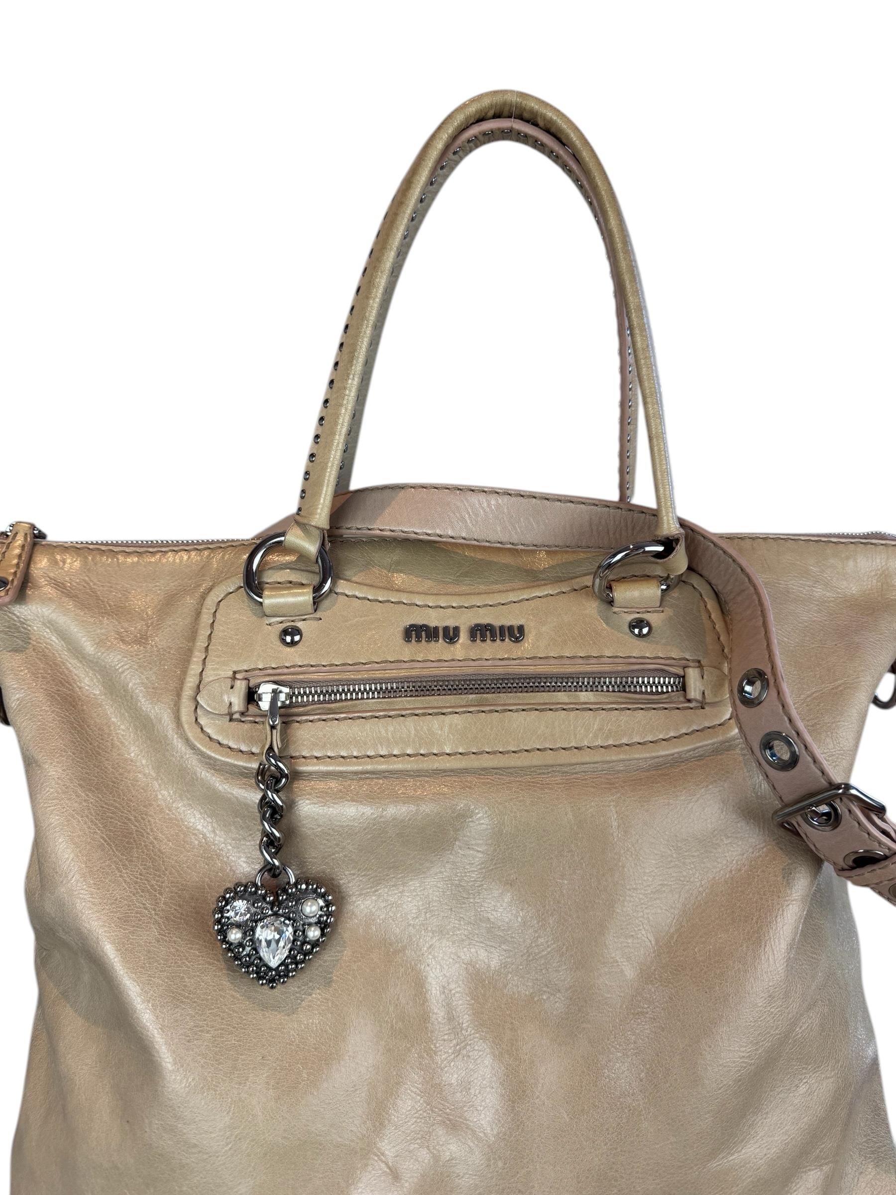 MIU MIU BEIGE HEART CHARM TOTE BAG