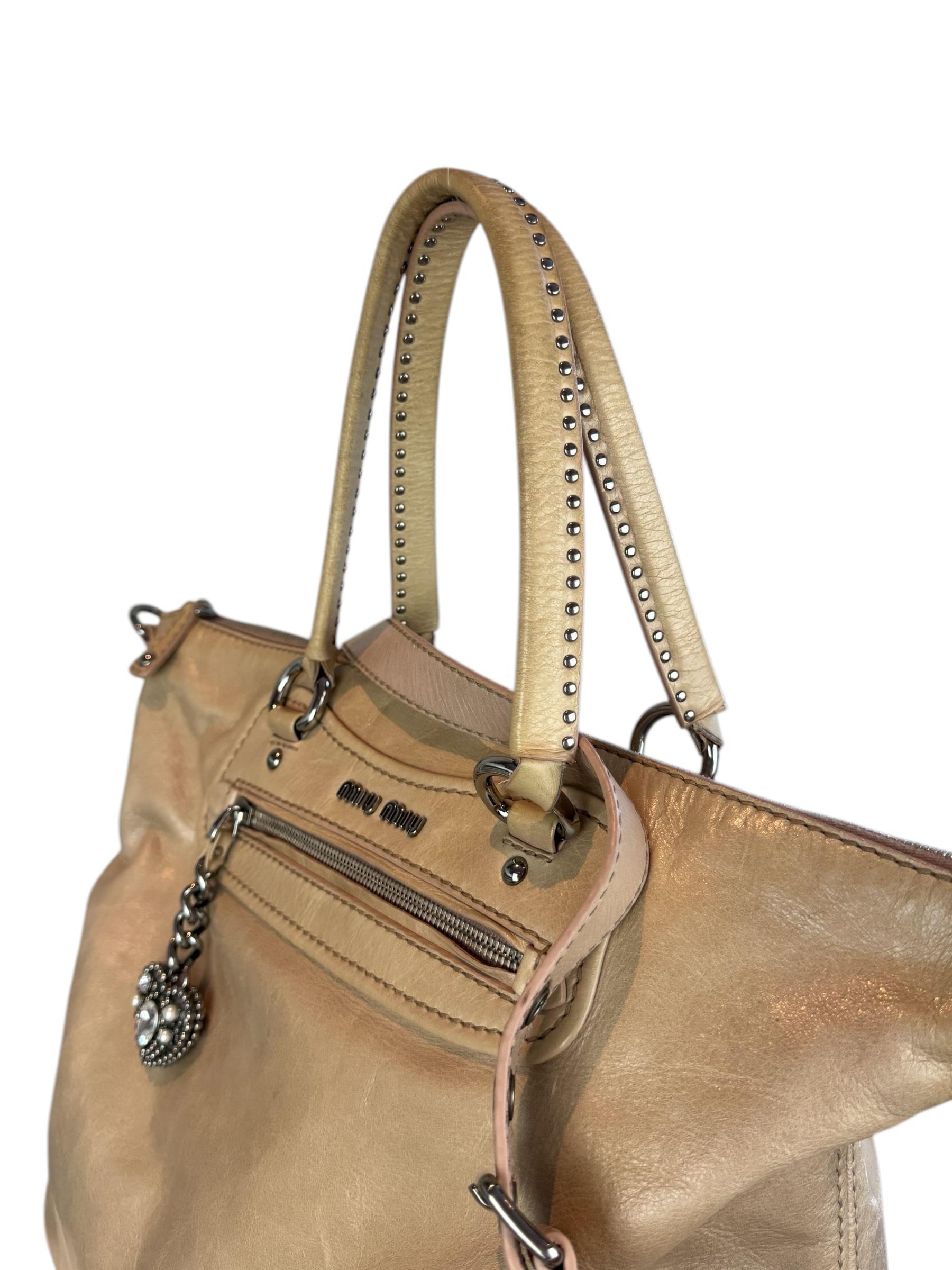 MIU MIU BEIGE HEART CHARM TOTE BAG