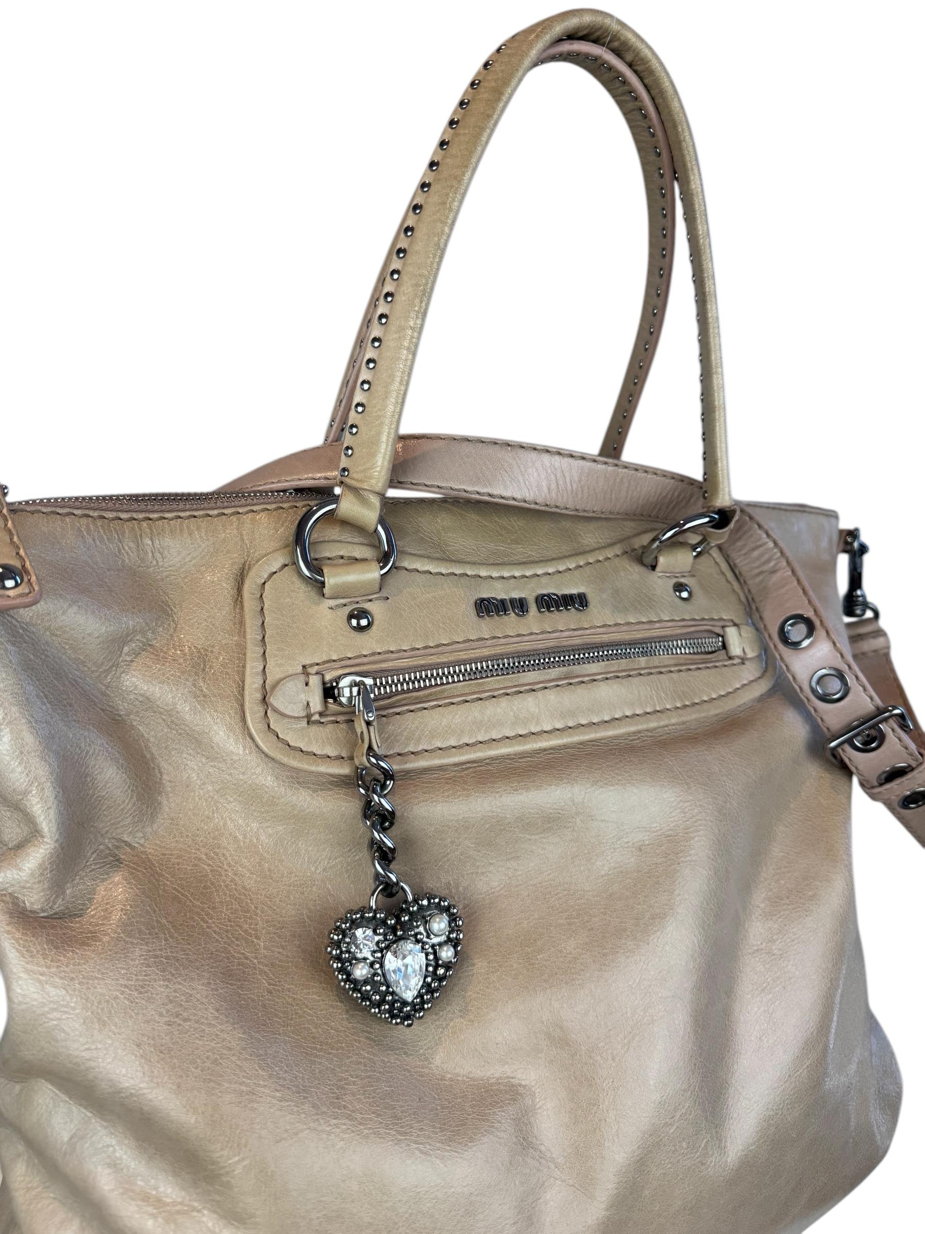 MIU MIU BEIGE HEART CHARM TOTE BAG
