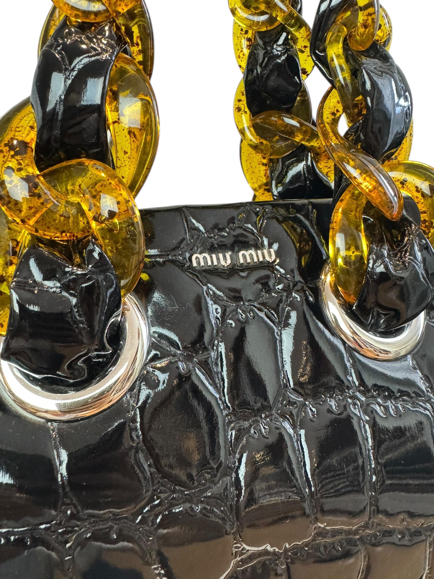 MIU MIU BLACK EXOTIC LEATHER TOTE BAG