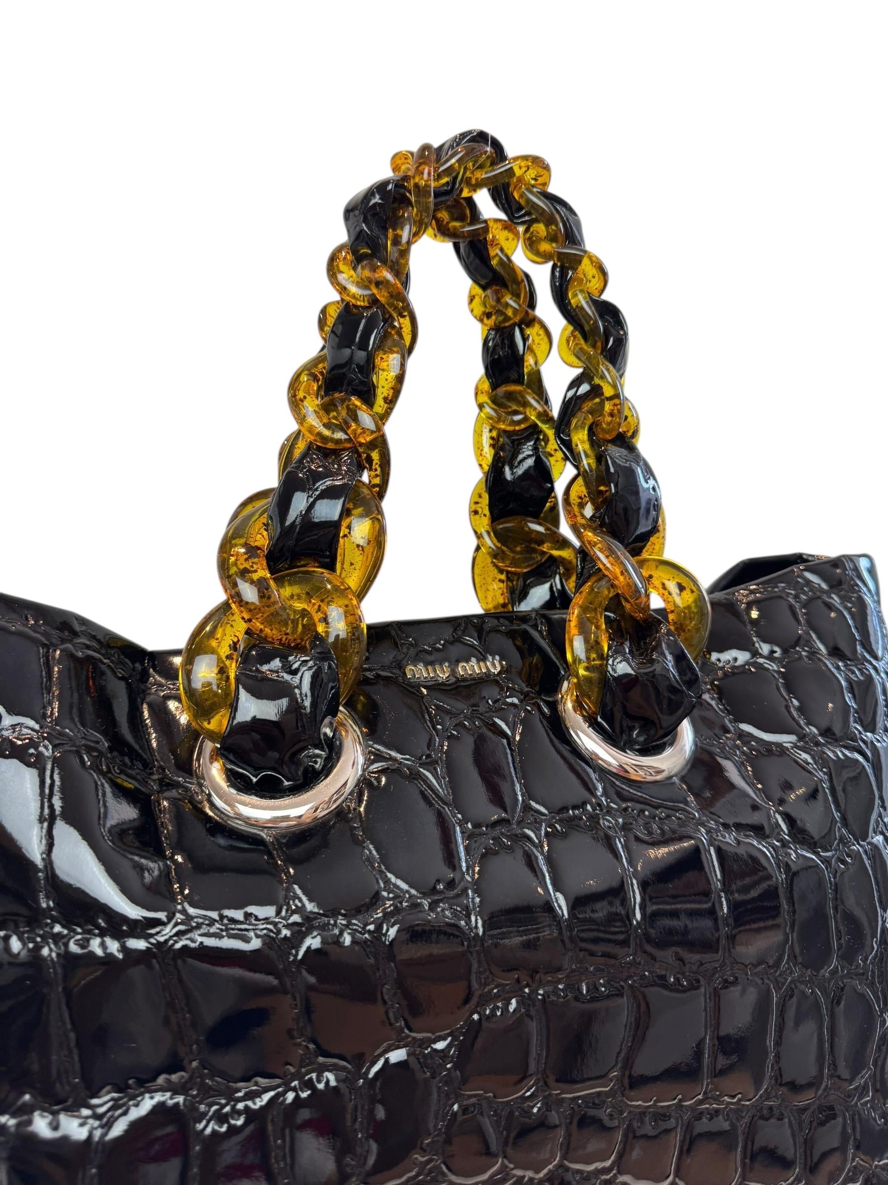MIU MIU BLACK EXOTIC LEATHER TOTE BAG