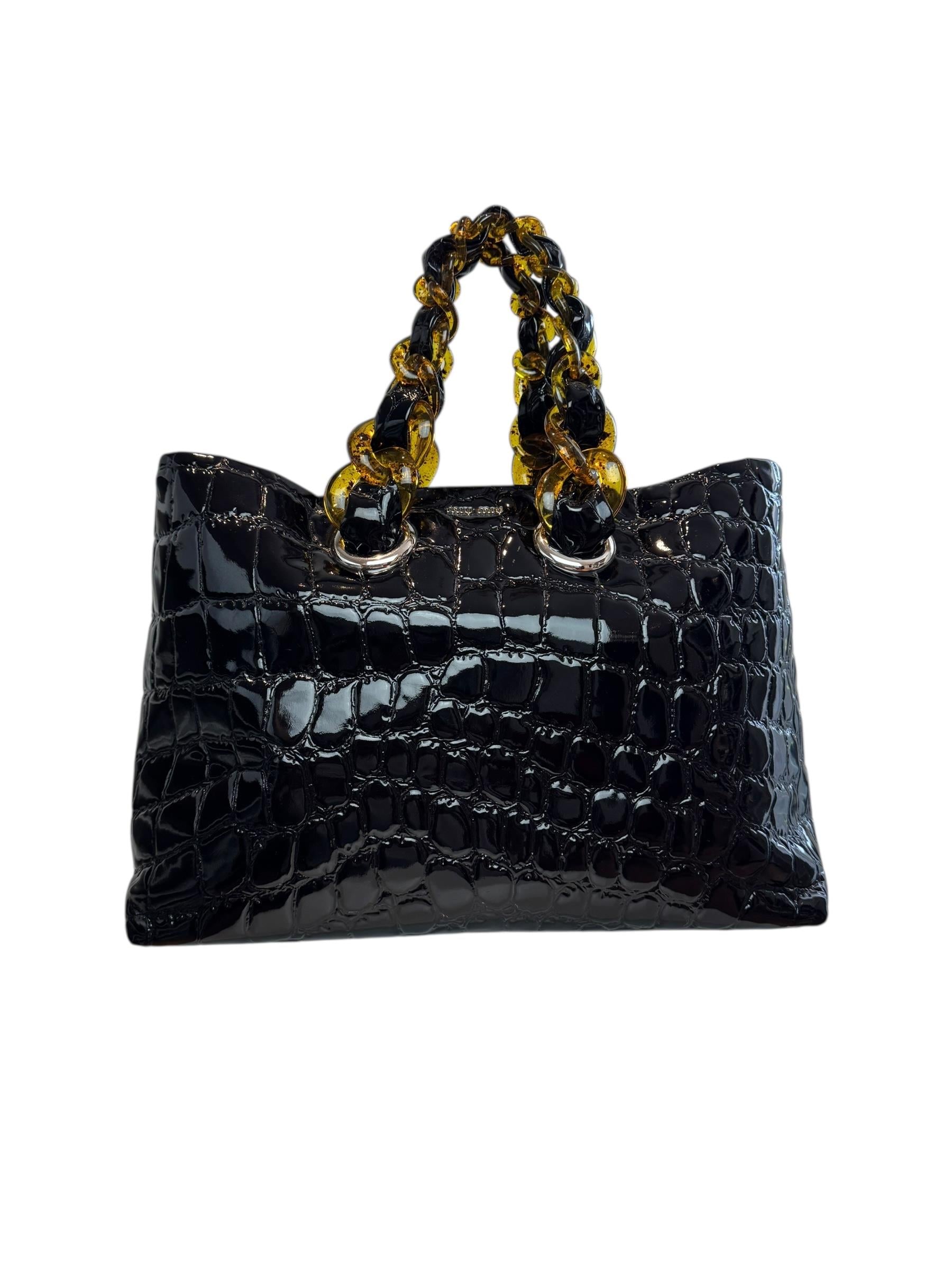 MIU MIU BLACK EXOTIC LEATHER TOTE BAG