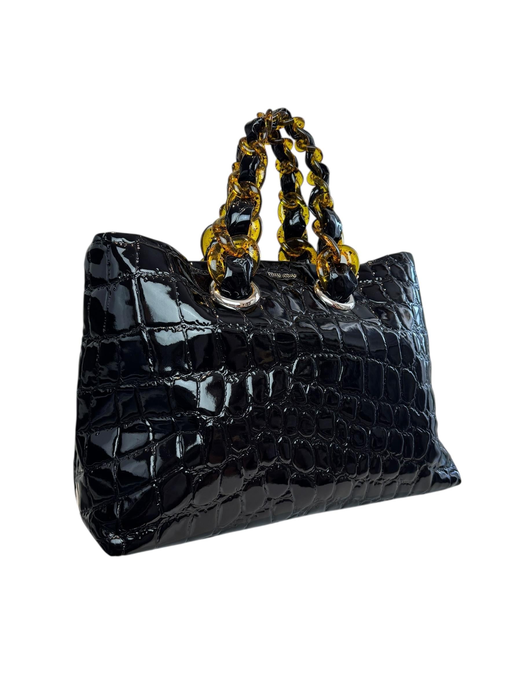 MIU MIU BLACK EXOTIC LEATHER TOTE BAG