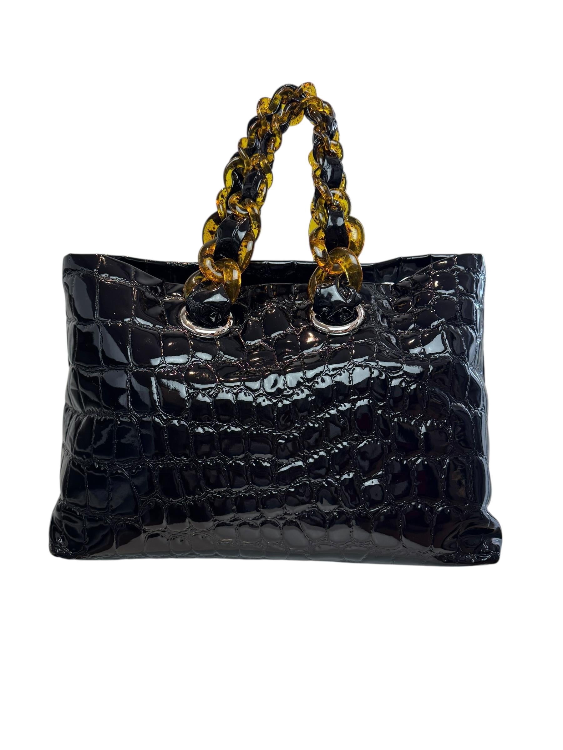 MIU MIU BLACK EXOTIC LEATHER TOTE BAG
