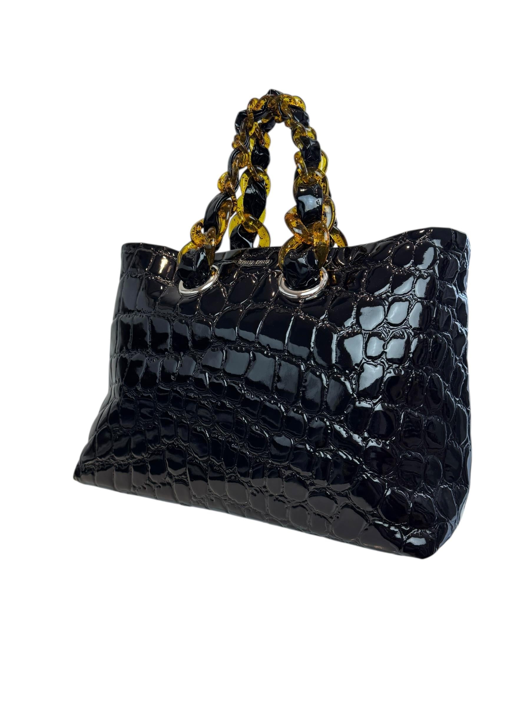 MIU MIU BLACK EXOTIC LEATHER TOTE BAG