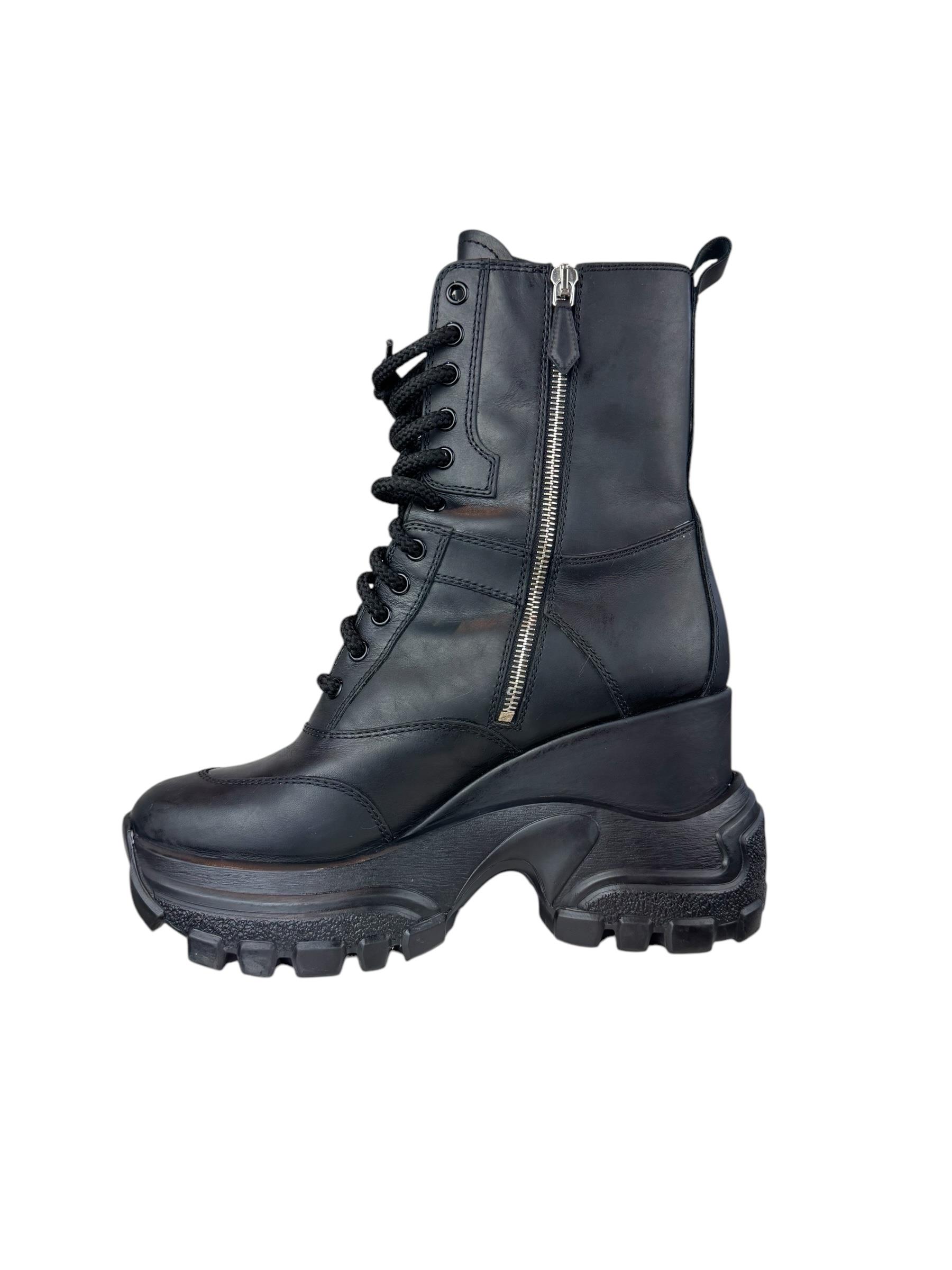MIU MIU BLACK LACE UP COMBAT BOOTS
