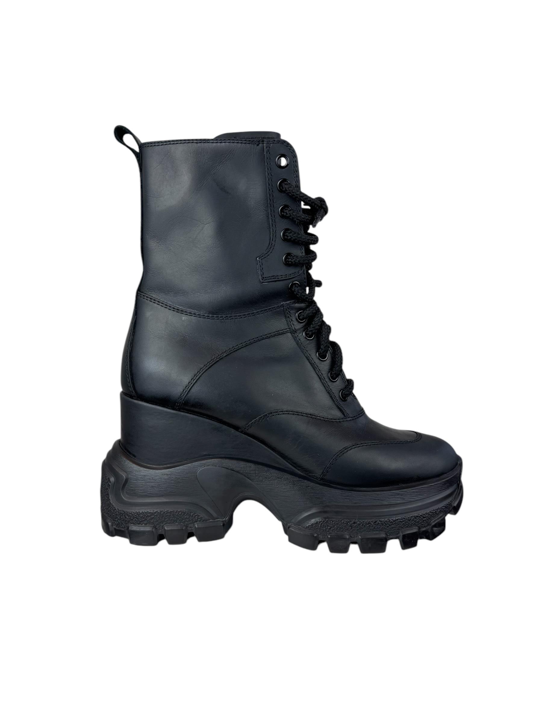 MIU MIU BLACK LACE UP COMBAT BOOTS