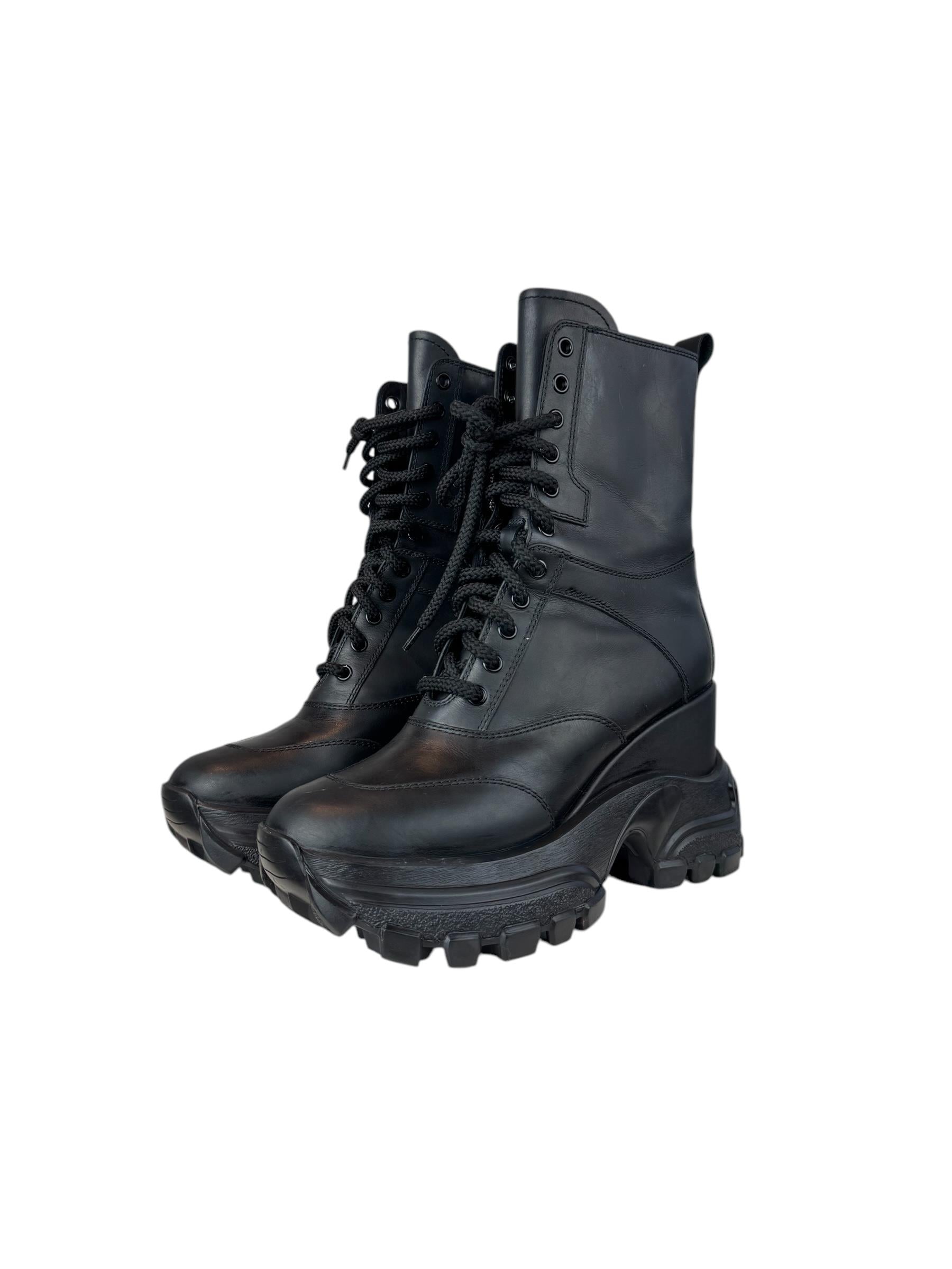 MIU MIU BLACK LACE UP COMBAT BOOTS