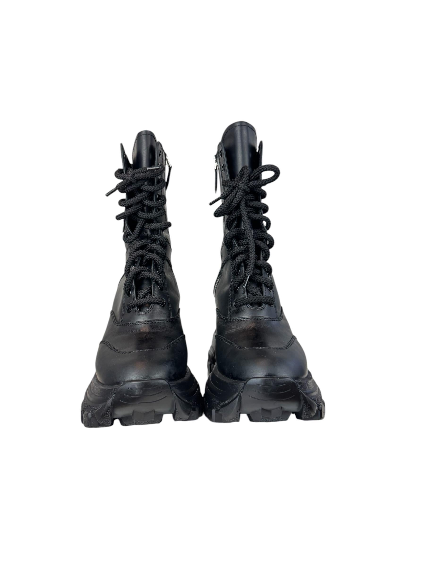 MIU MIU BLACK LACE UP COMBAT BOOTS