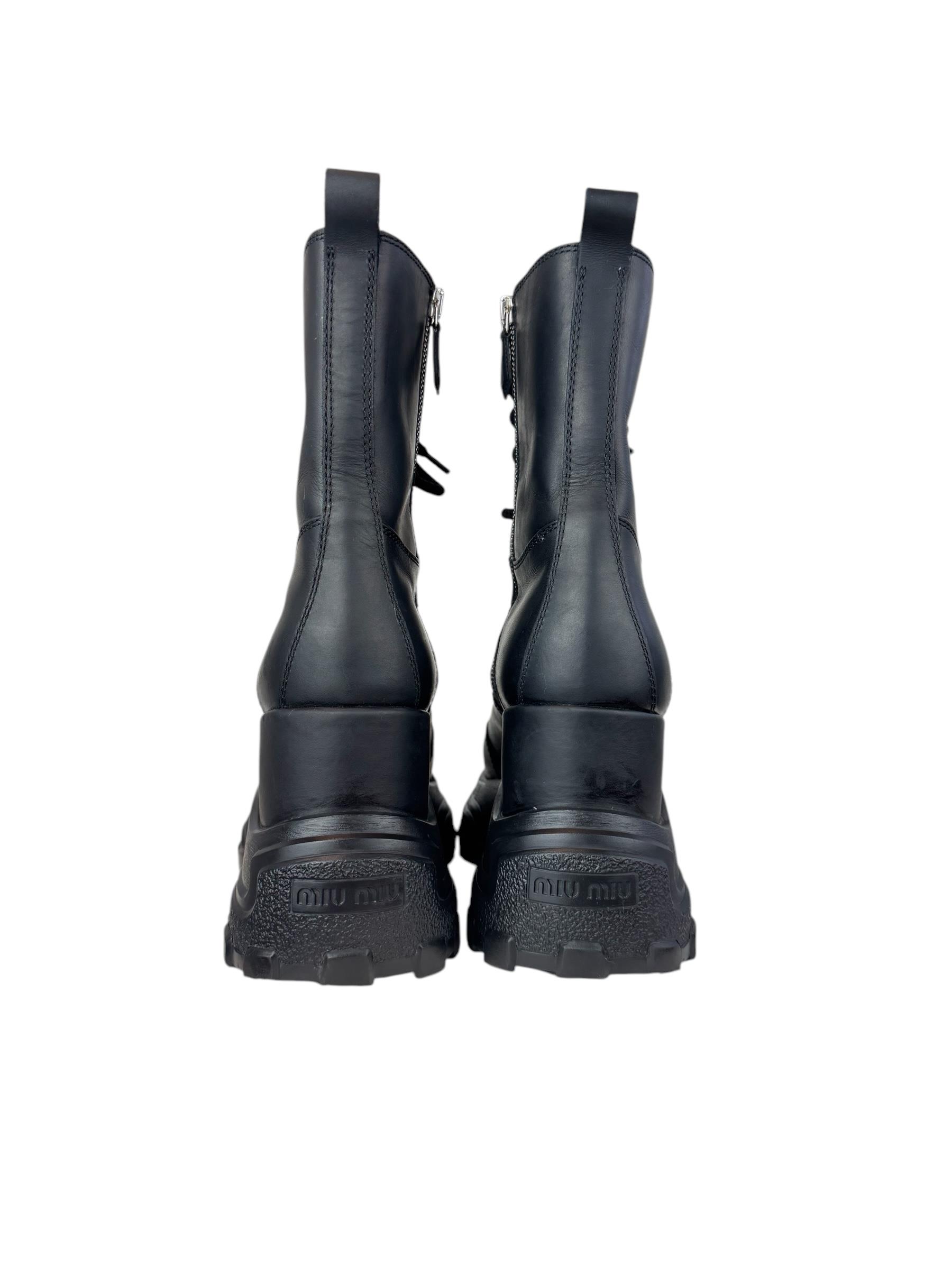 MIU MIU BLACK LACE UP COMBAT BOOTS
