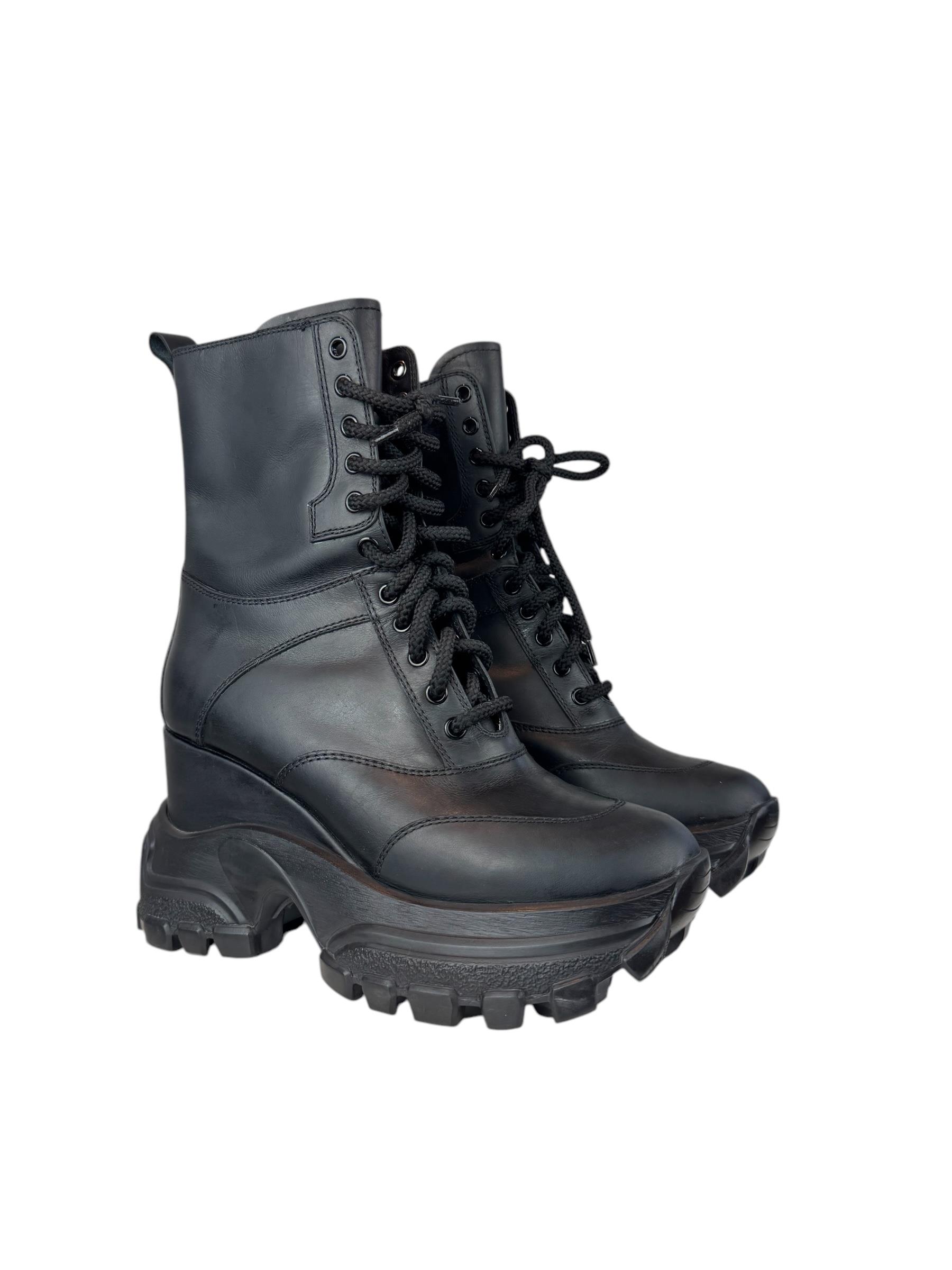 MIU MIU BLACK LACE UP COMBAT BOOTS