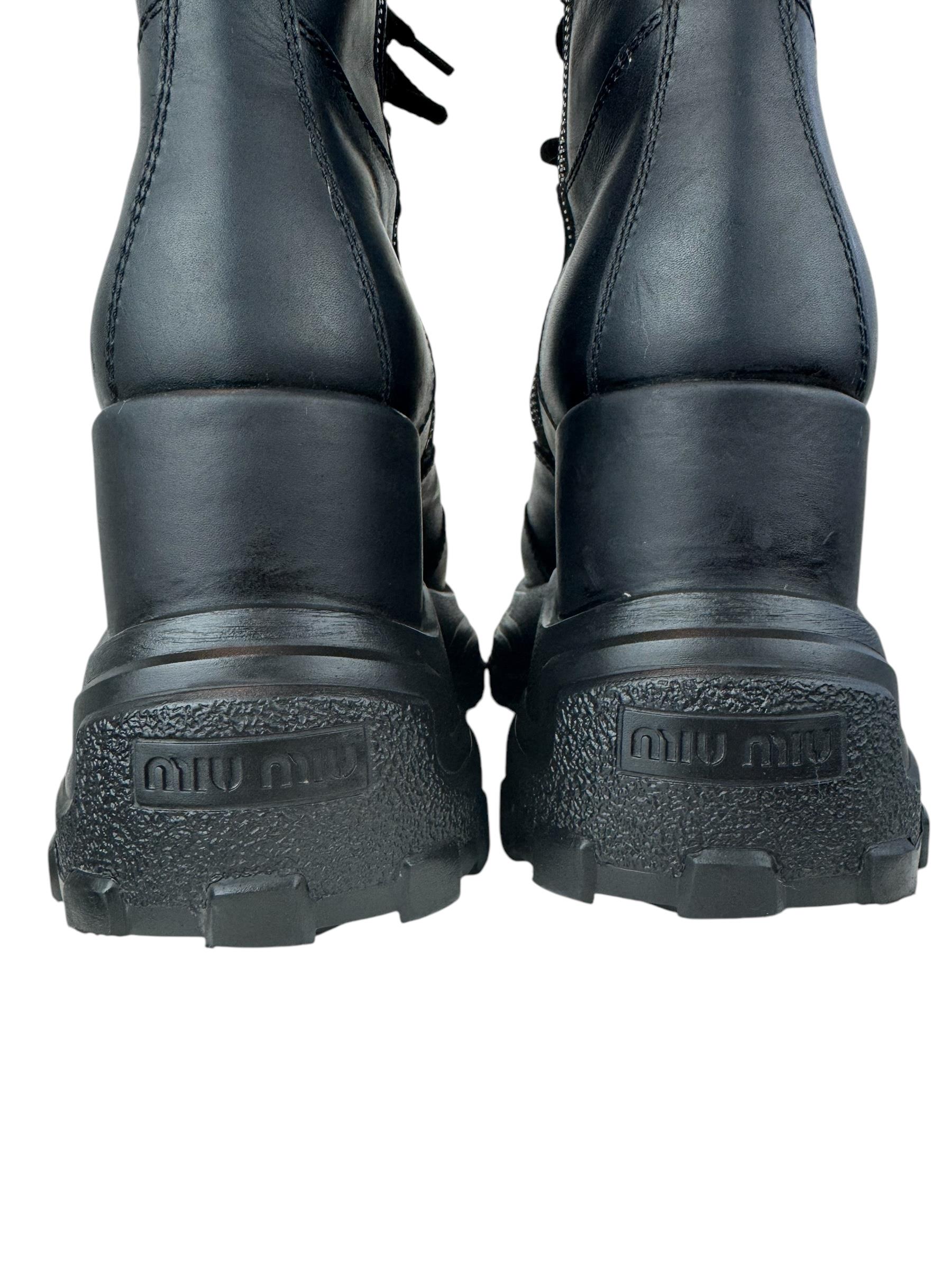 MIU MIU BLACK LACE UP COMBAT BOOTS