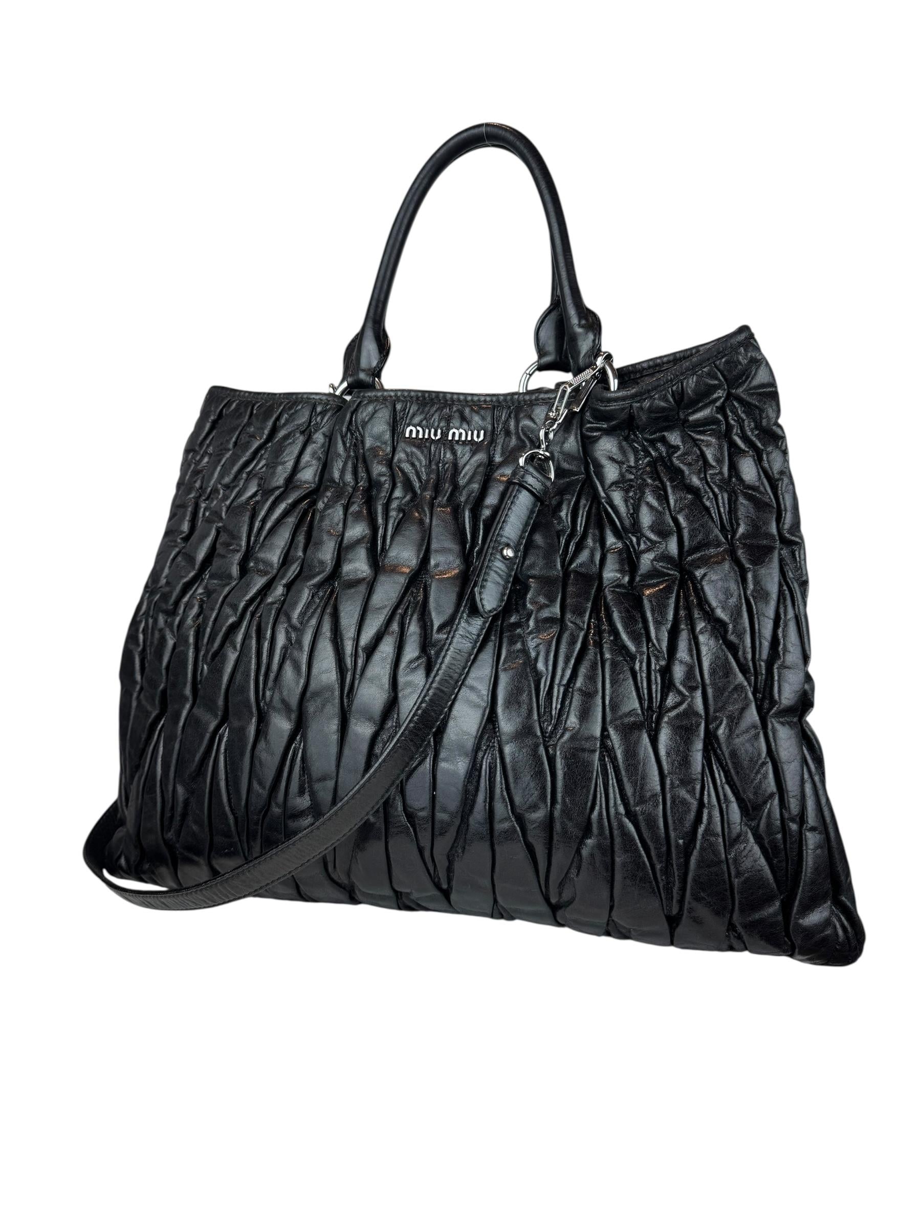 MIU MIU BLACK MATELASSE TOTE BAG