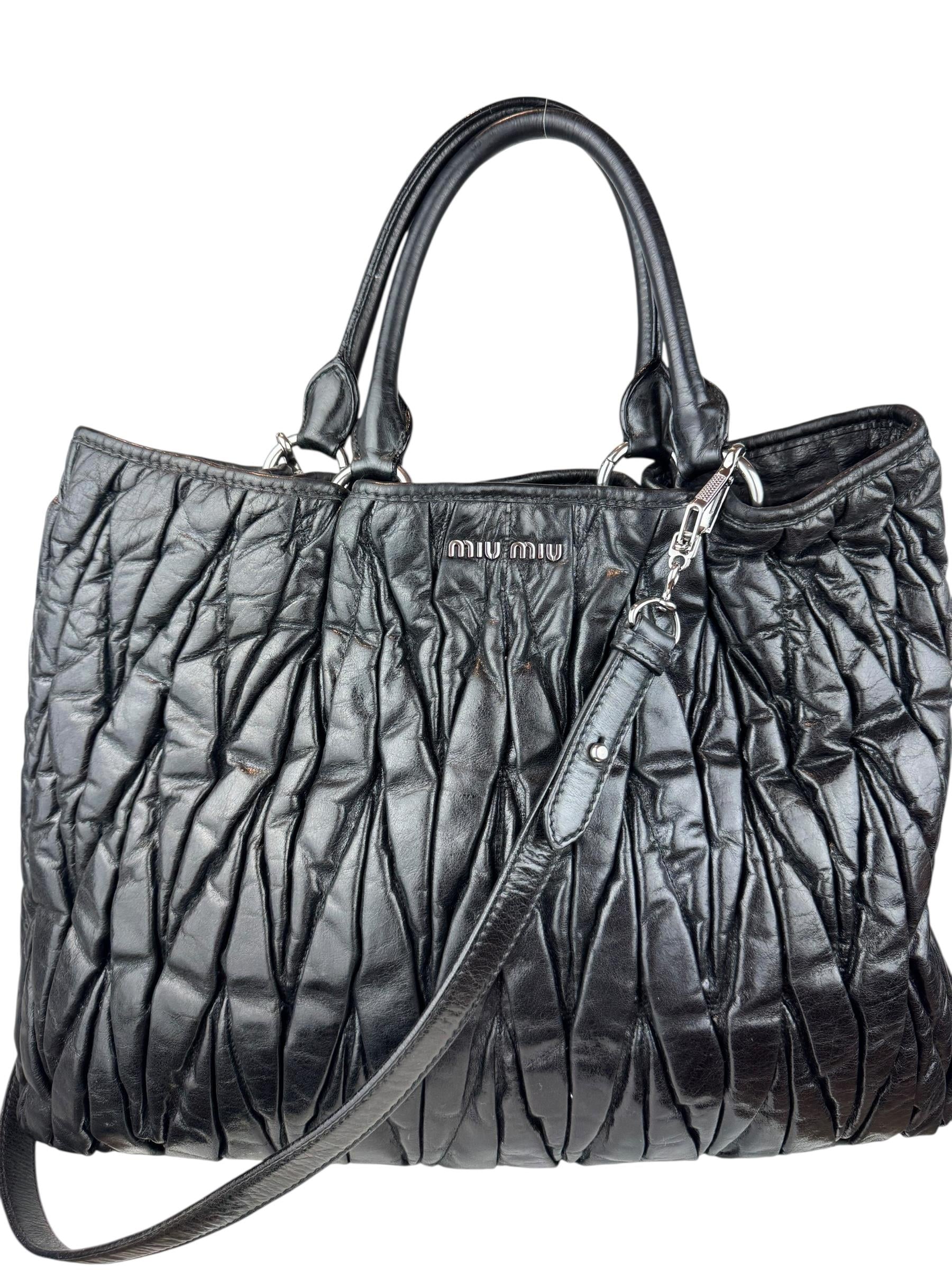 MIU MIU BLACK MATELASSE TOTE BAG