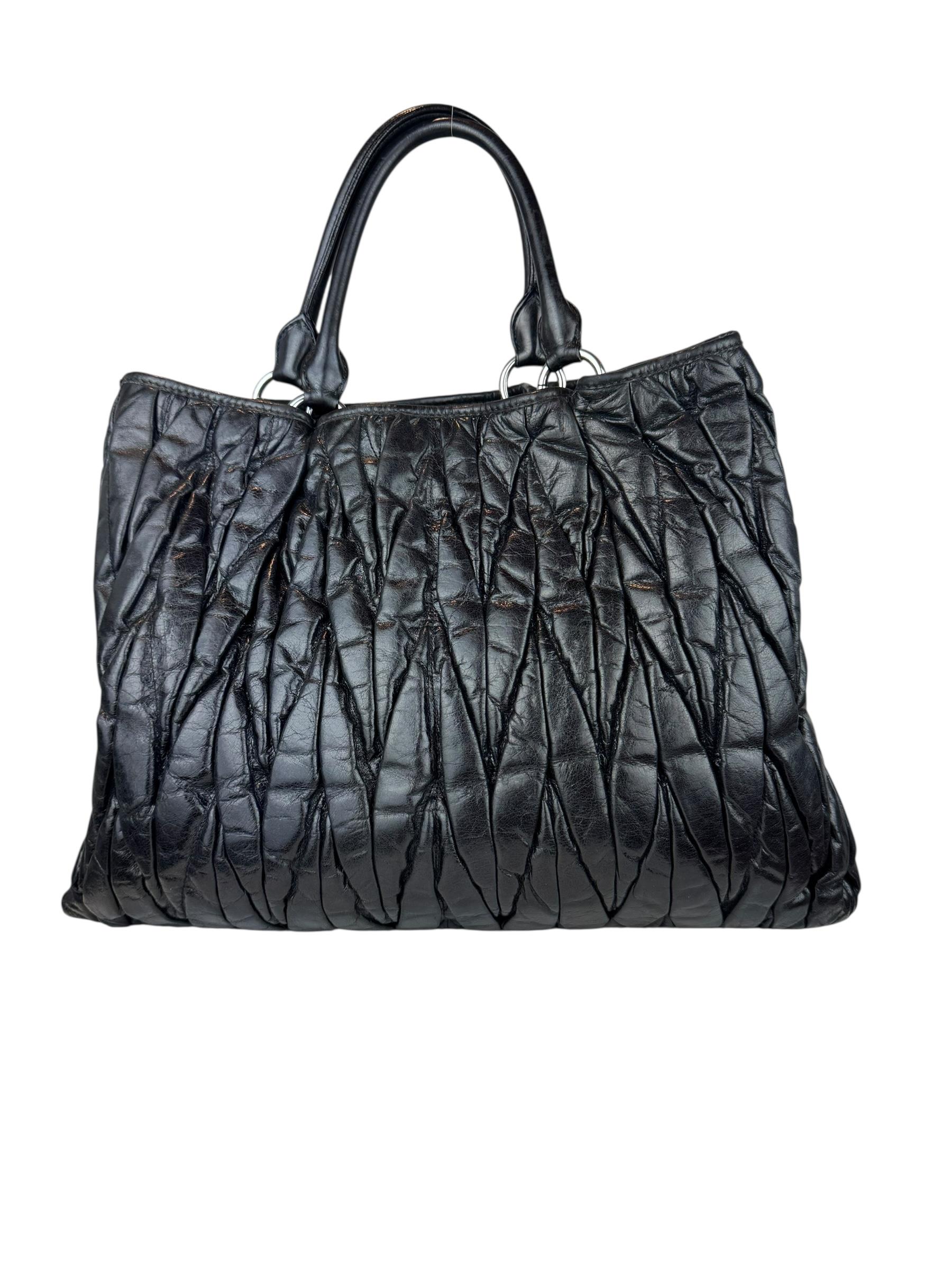 MIU MIU BLACK MATELASSE TOTE BAG