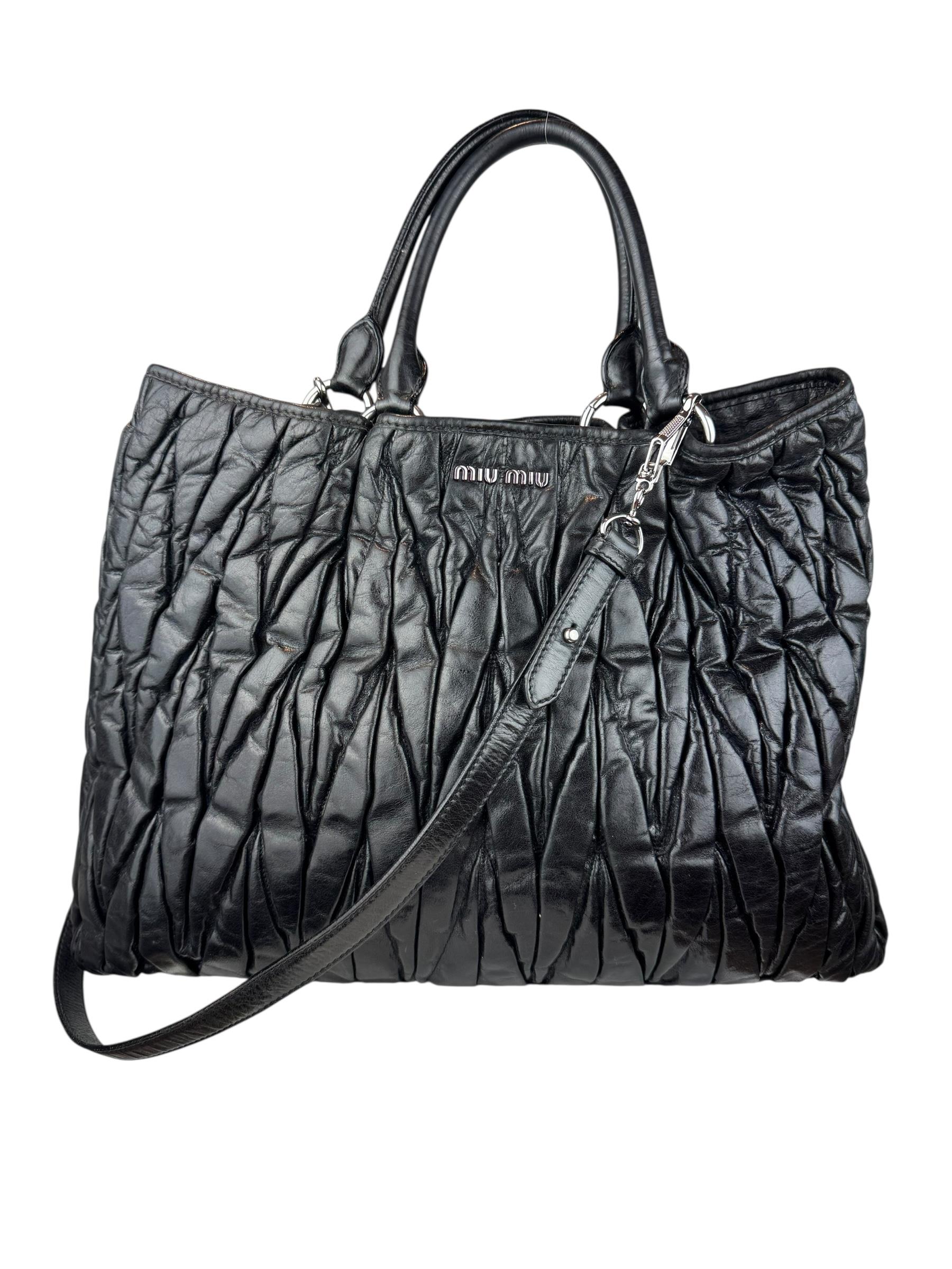 MIU MIU BLACK MATELASSE TOTE BAG