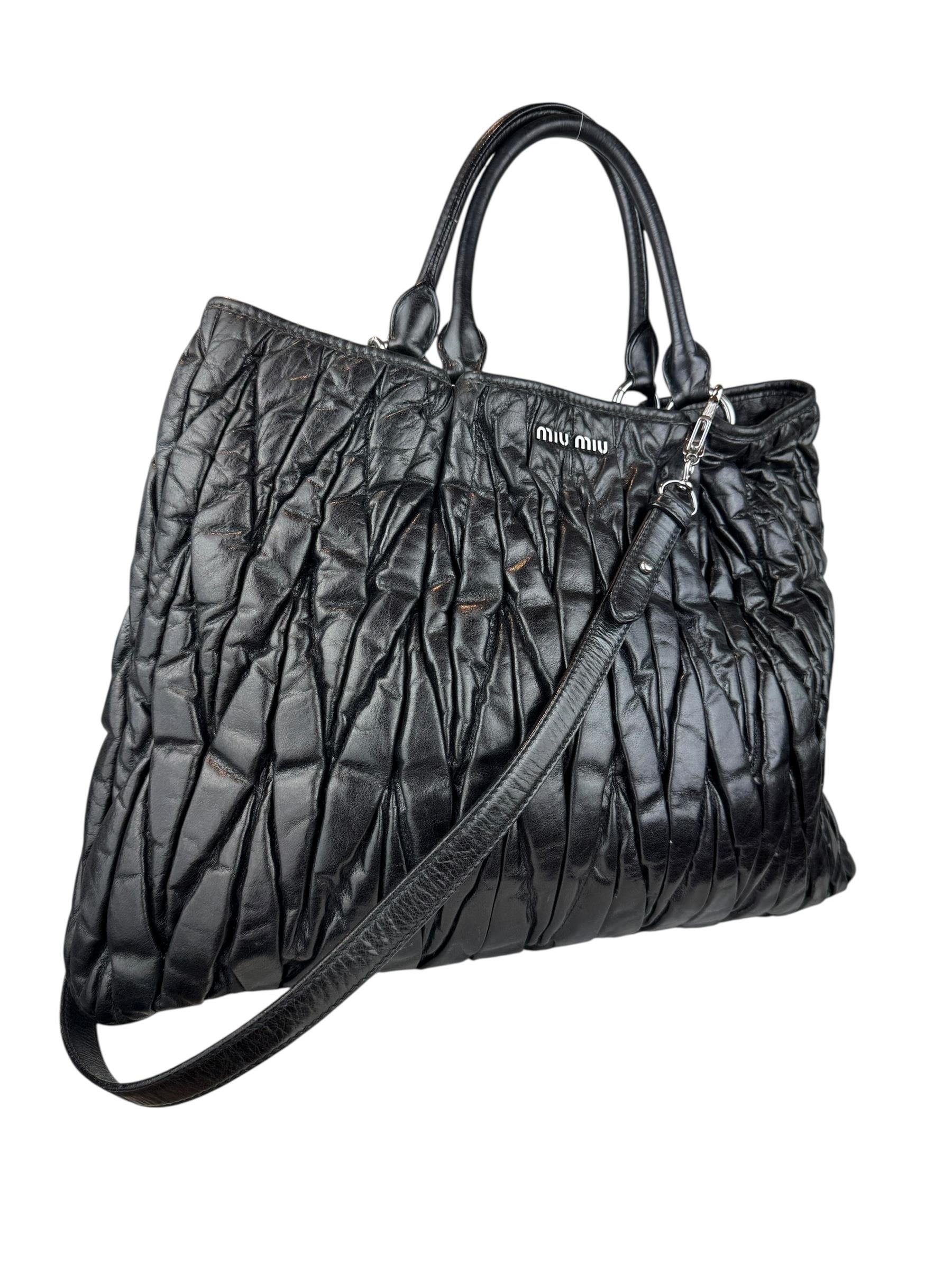 MIU MIU BLACK MATELASSE TOTE BAG