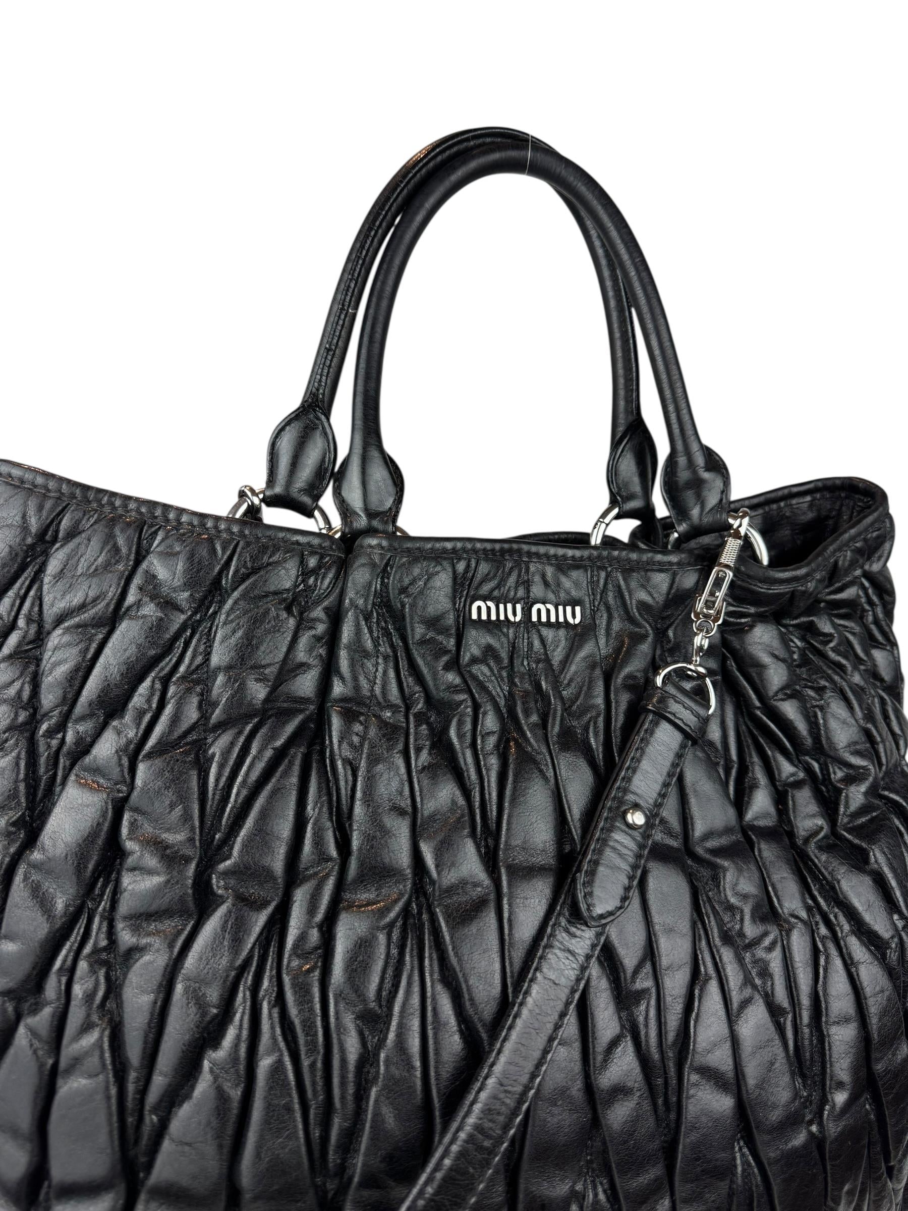 MIU MIU BLACK MATELASSE TOTE BAG