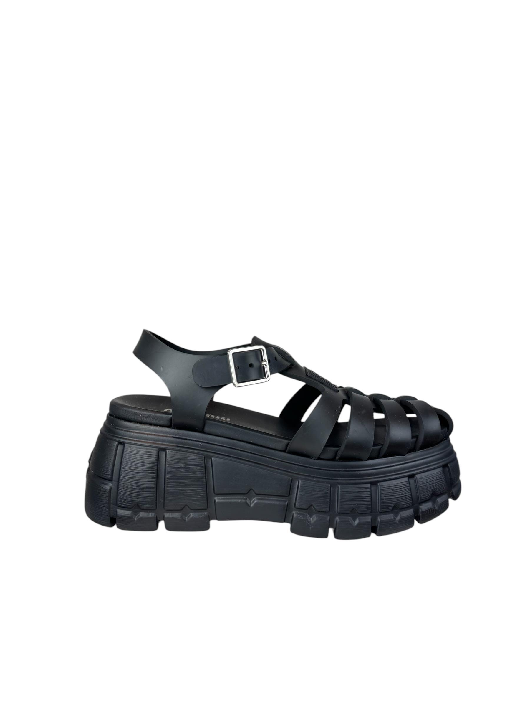 MIU MIU BLACK RUBBER SANDALS