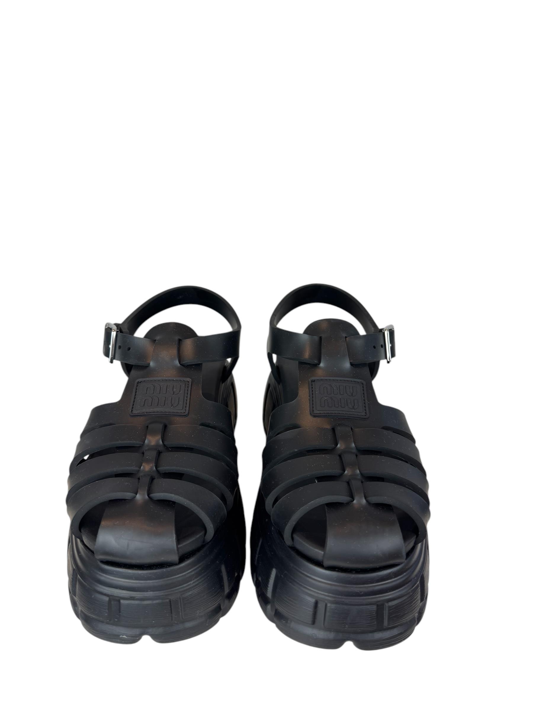 MIU MIU BLACK RUBBER SANDALS