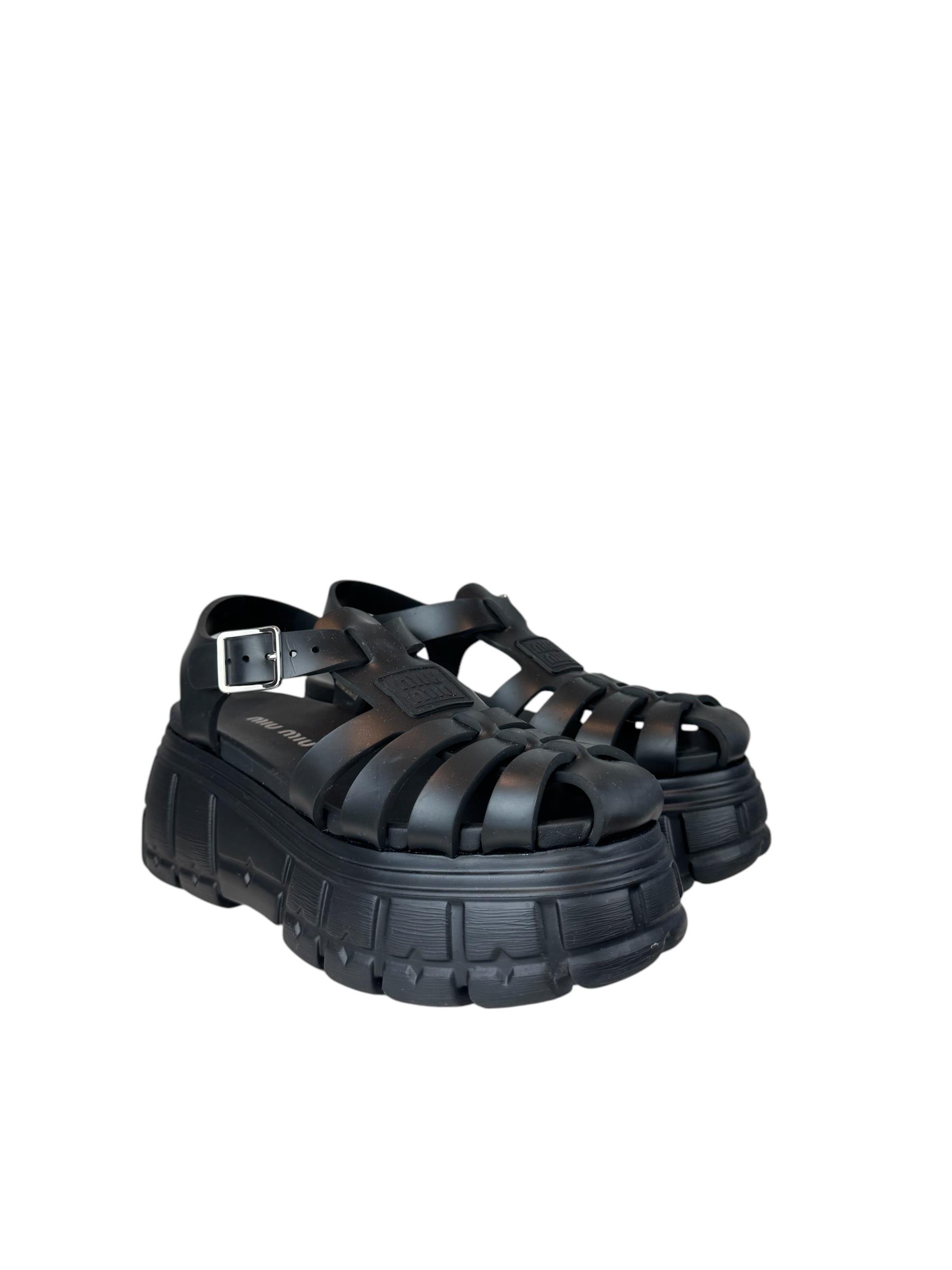 MIU MIU BLACK RUBBER SANDALS