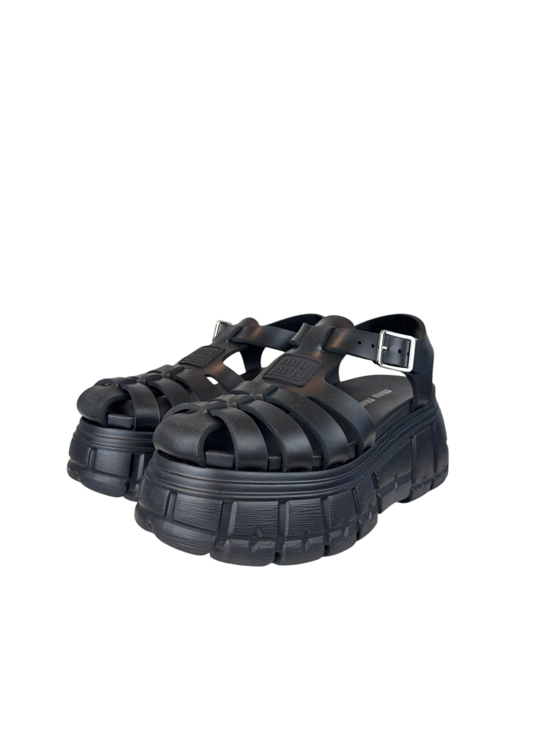 MIU MIU BLACK RUBBER SANDALS