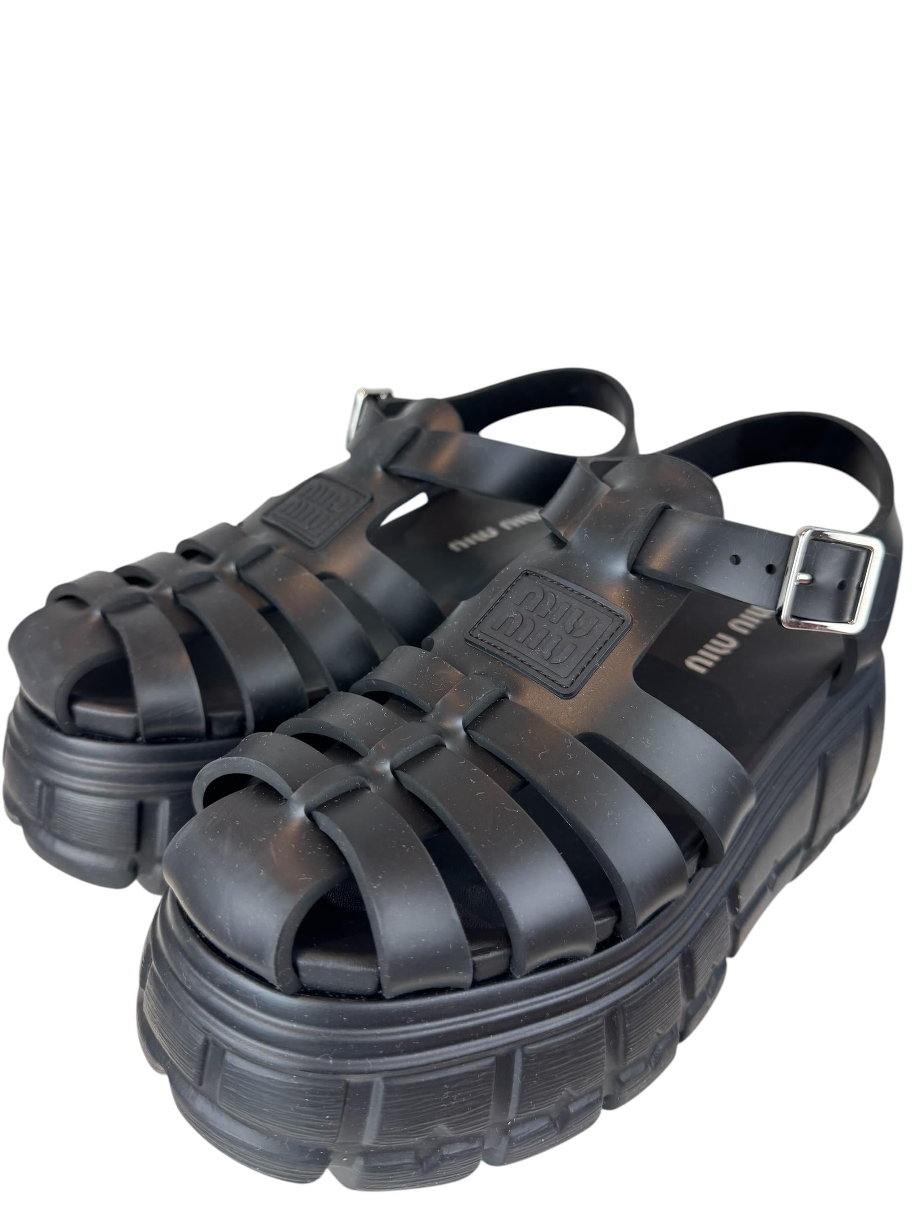 MIU MIU BLACK RUBBER SANDALS