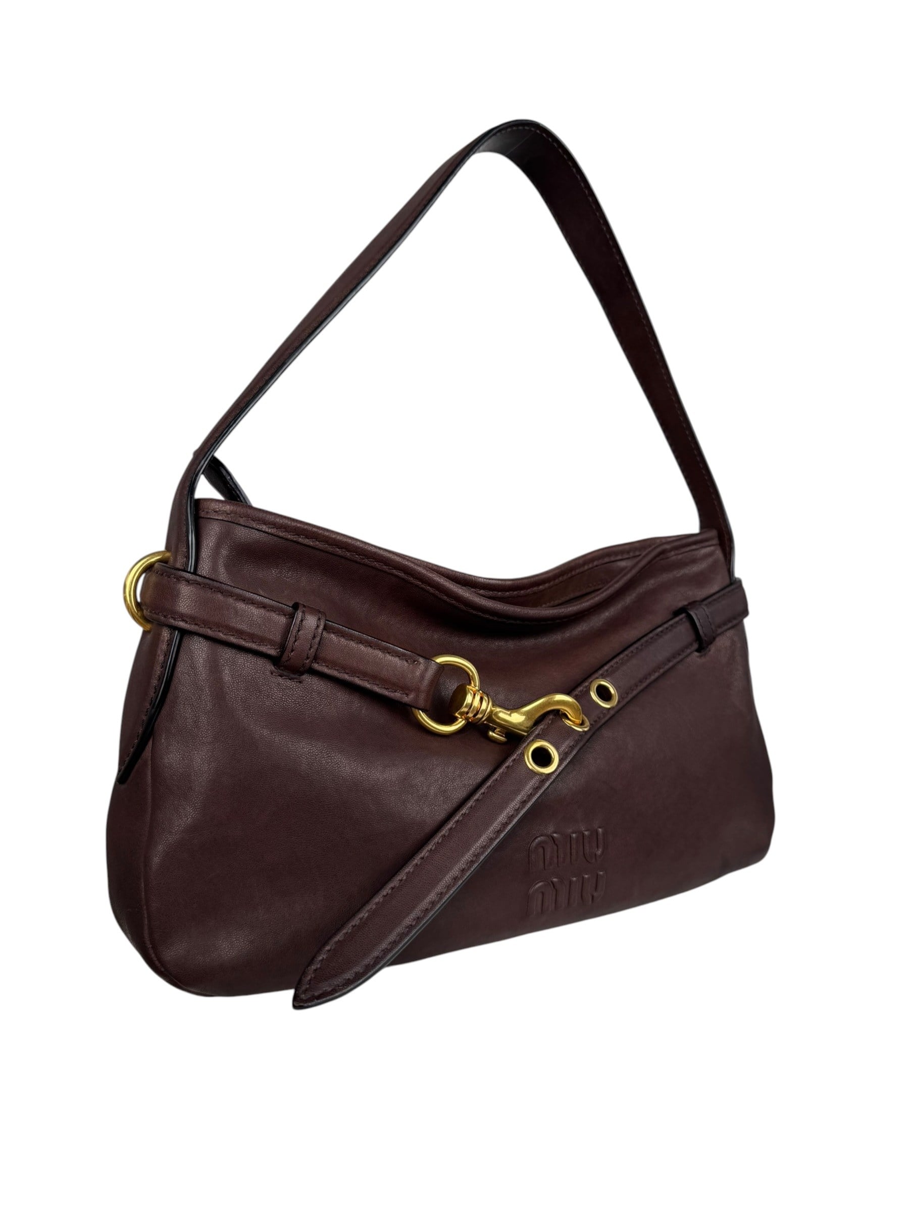 MIU MIU BROWN LEATHER AVENTURE BAG