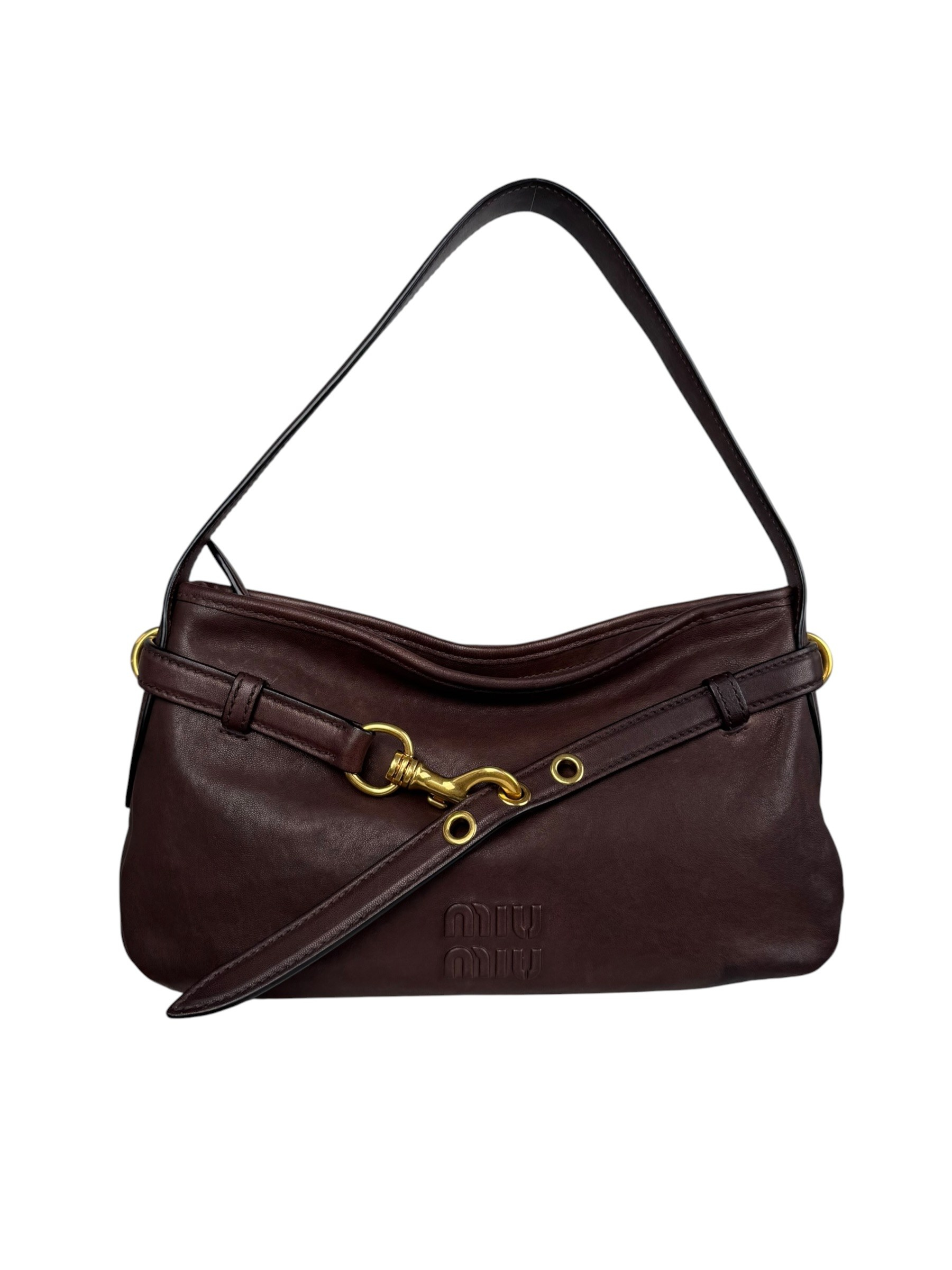 MIU MIU BROWN LEATHER AVENTURE BAG