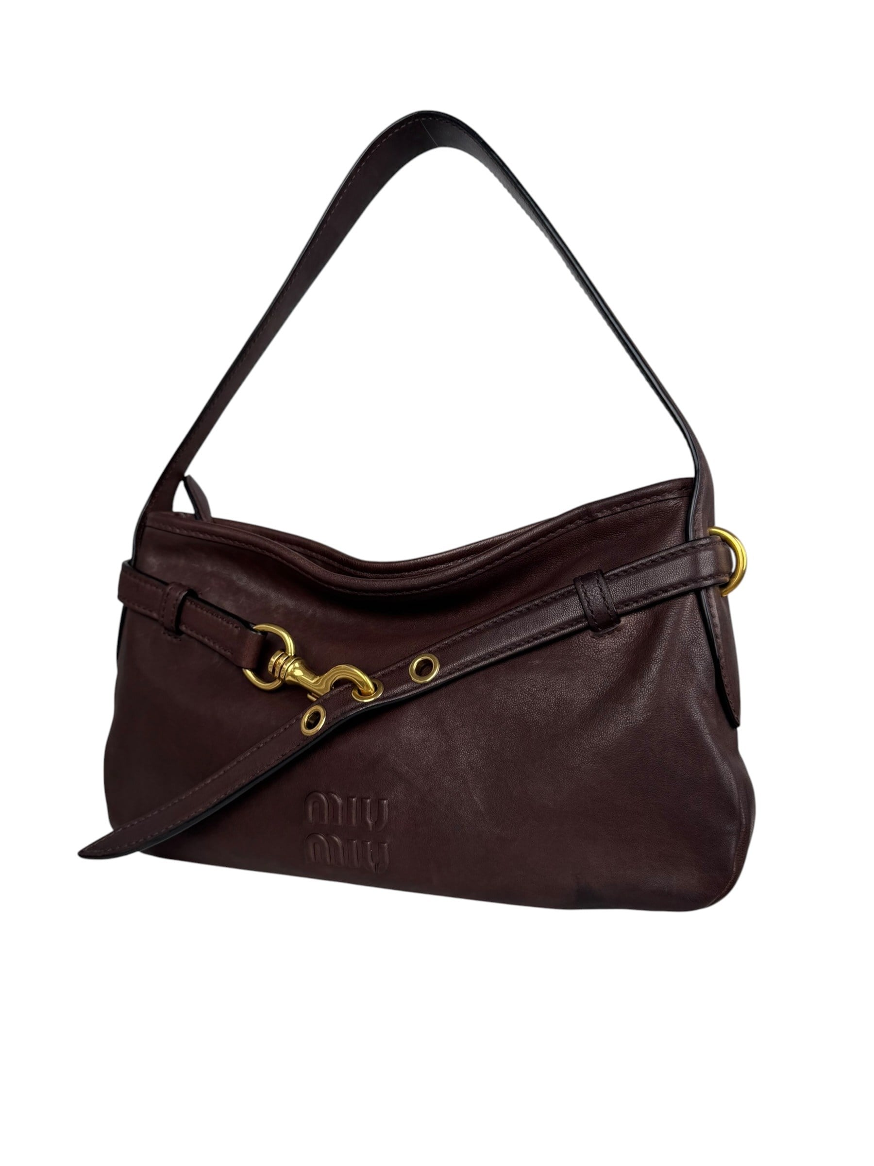 MIU MIU BROWN LEATHER AVENTURE BAG
