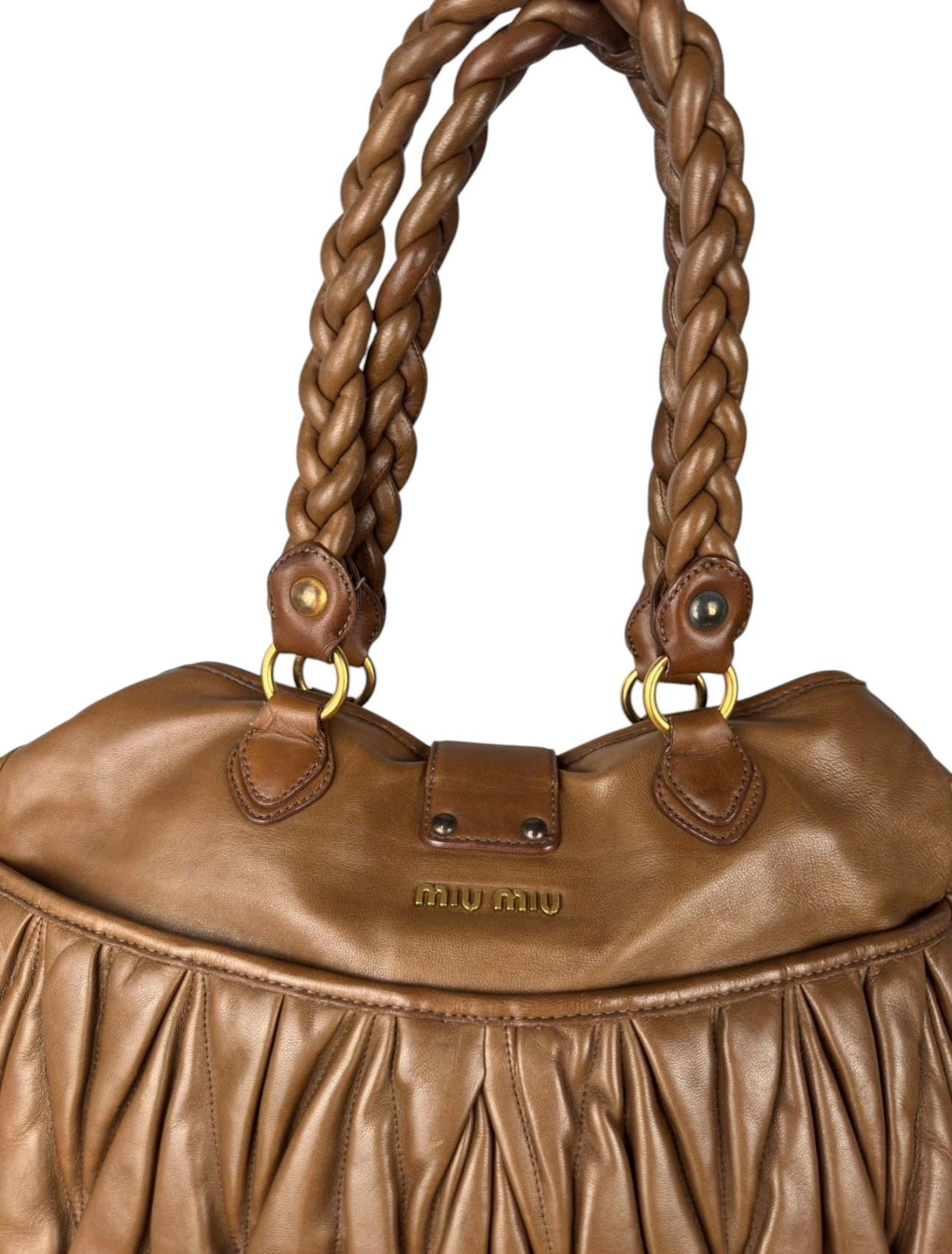 MIU MIU CARAMEL GOLD COFFER LEATHER BAG