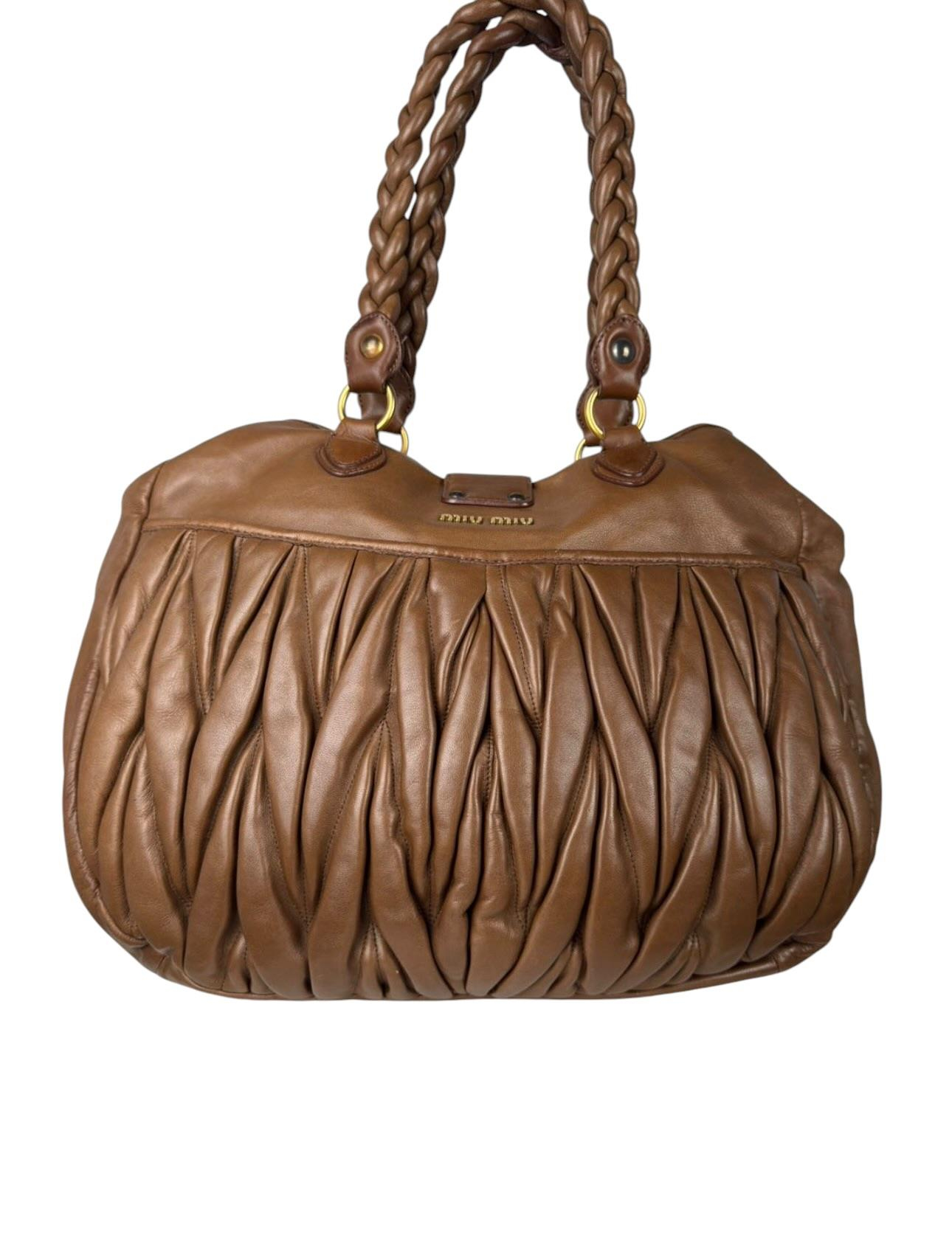 MIU MIU CARAMEL GOLD COFFER LEATHER BAG