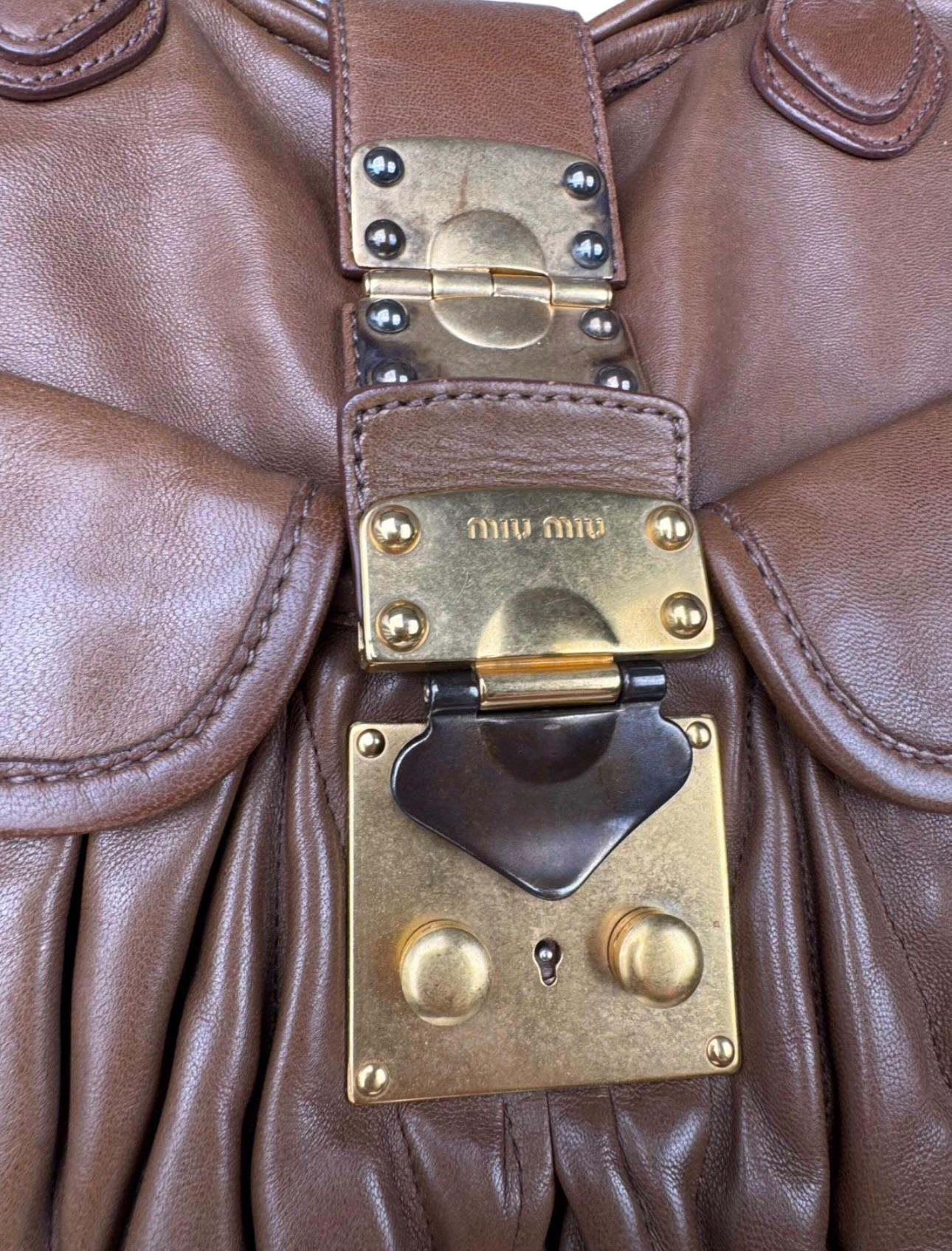 MIU MIU CARAMEL GOLD COFFER LEATHER BAG