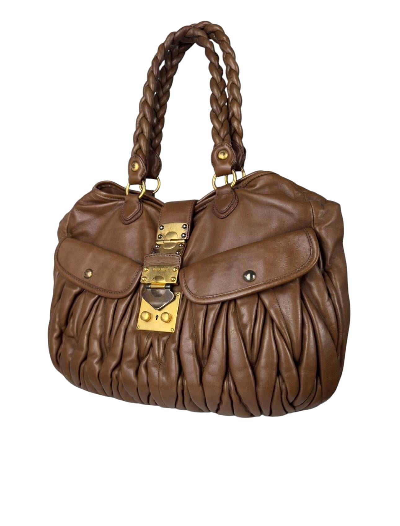 MIU MIU CARAMEL GOLD COFFER LEATHER BAG