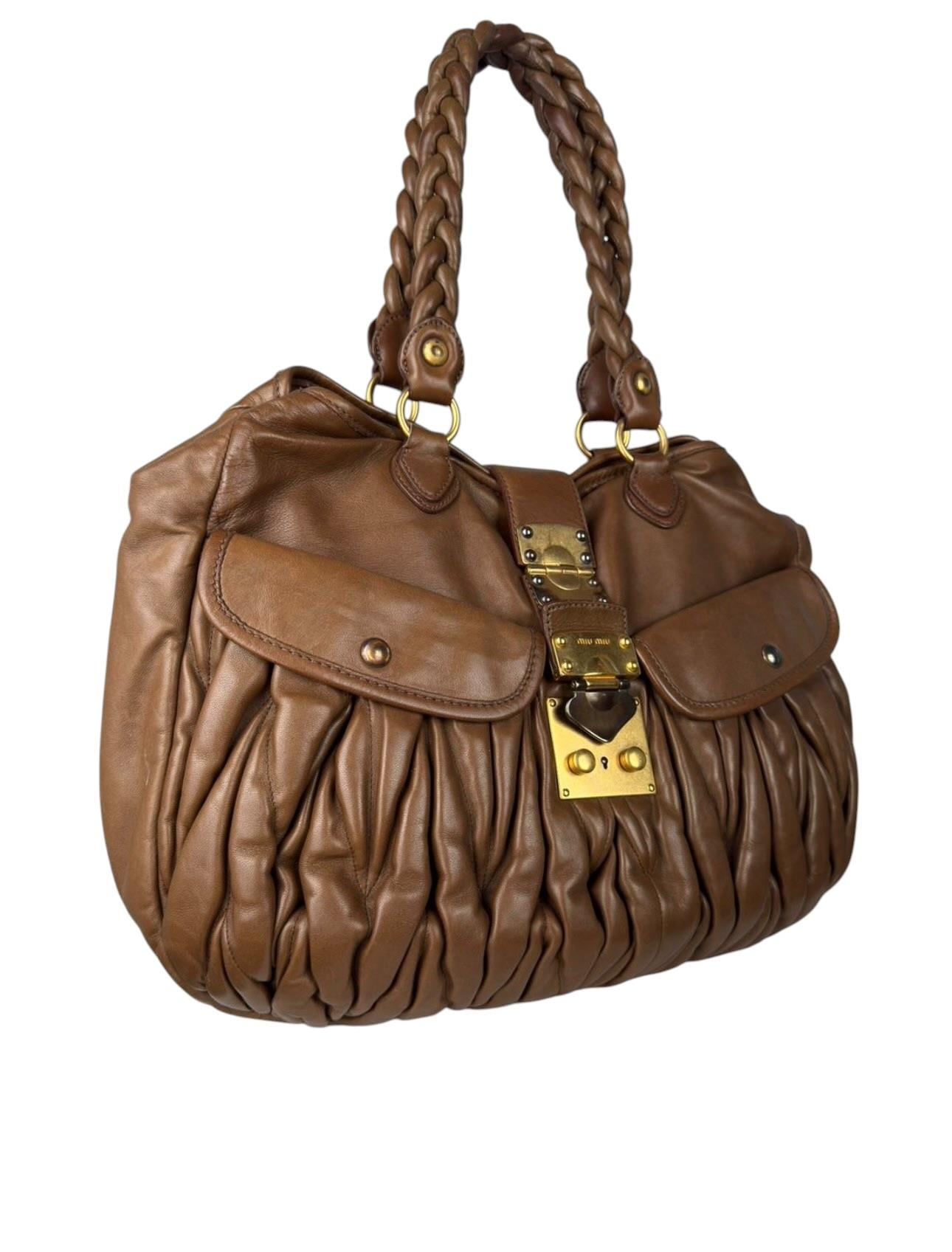 MIU MIU CARAMEL GOLD COFFER LEATHER BAG