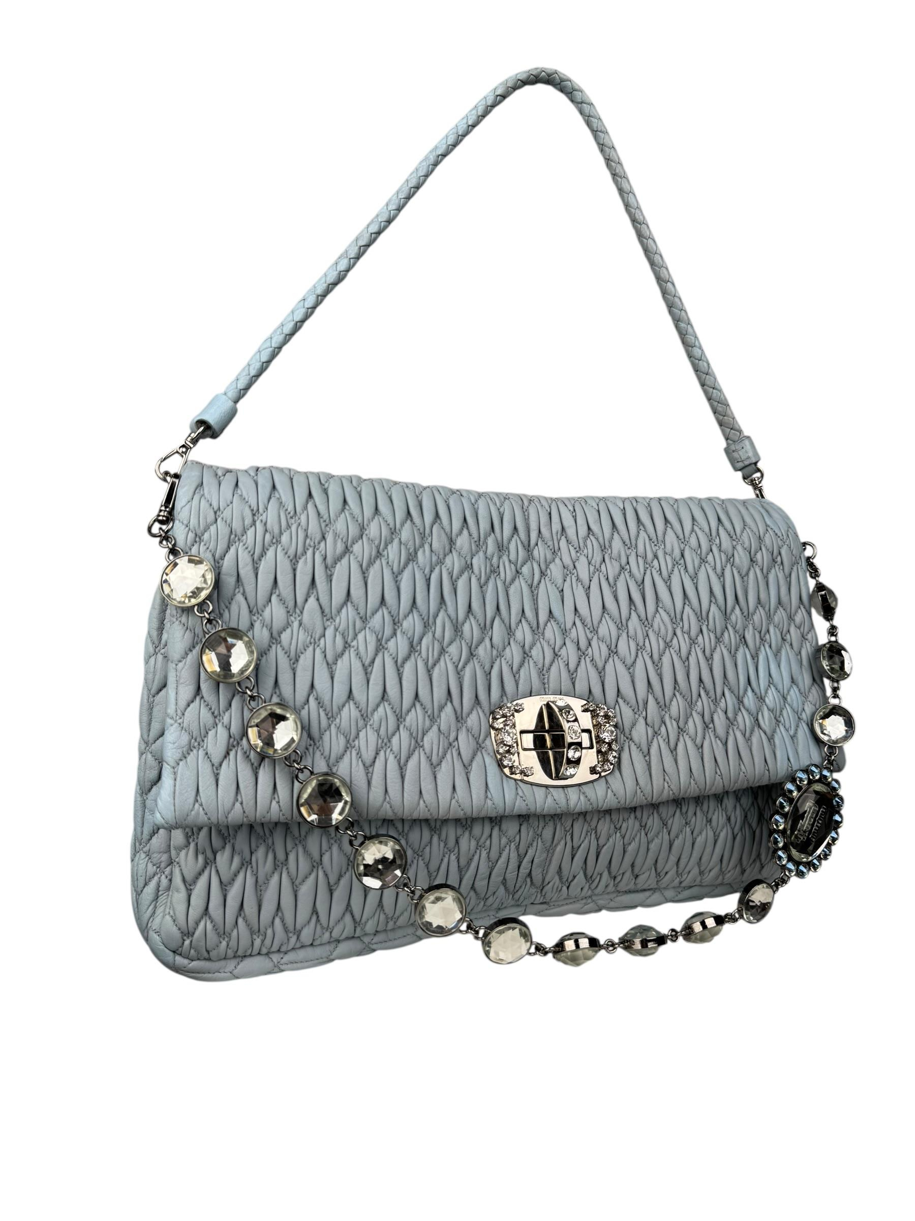 MIU MIU CRYSTAL EMBELLISHED MATELASSE FLAP BAG